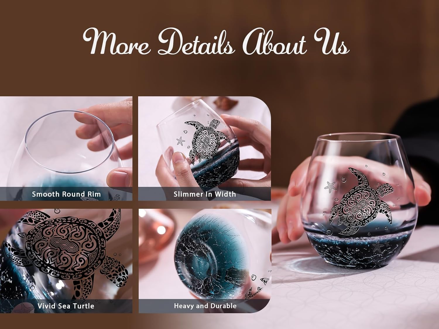 Sea Turtle Wine Glasses Set 2-13.3oz Crackle Teal Design, Hand blown Tortoise Wine Tumbler,Sea Turtle Gifts for Women, Birthday/Housewarming/Christmas Gifts for Seaturtle Lovers(2Count, Black)