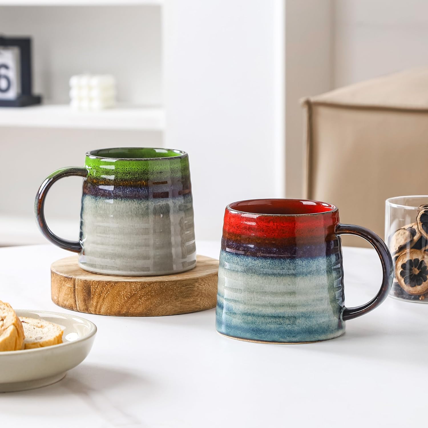 Large Ceramic Coffee Mug, Handmade Pottery Mugs, Tea Cups with Big Handle for Office and Home, 15.5 oz, Dishwasher and Microwave Safe (Spring Green)