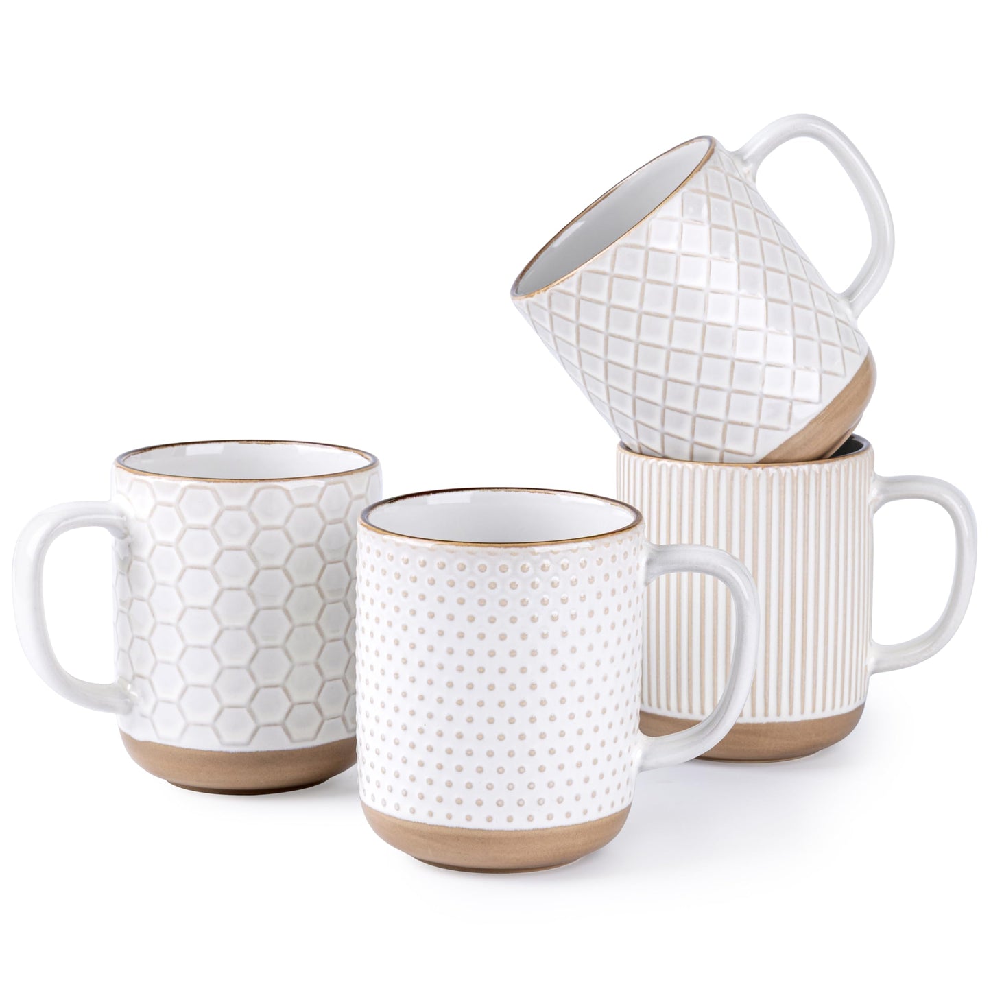 GBHOME 12 OZ Stackable Coffee Mugs, Ceramic Coffee Cups with Texture Patterns for Man,Woman,Dad,Mom, Modern Mugs Set of 4 for Latte/Cappuccino/Cocoa. Dishwasher&Microwave Safe