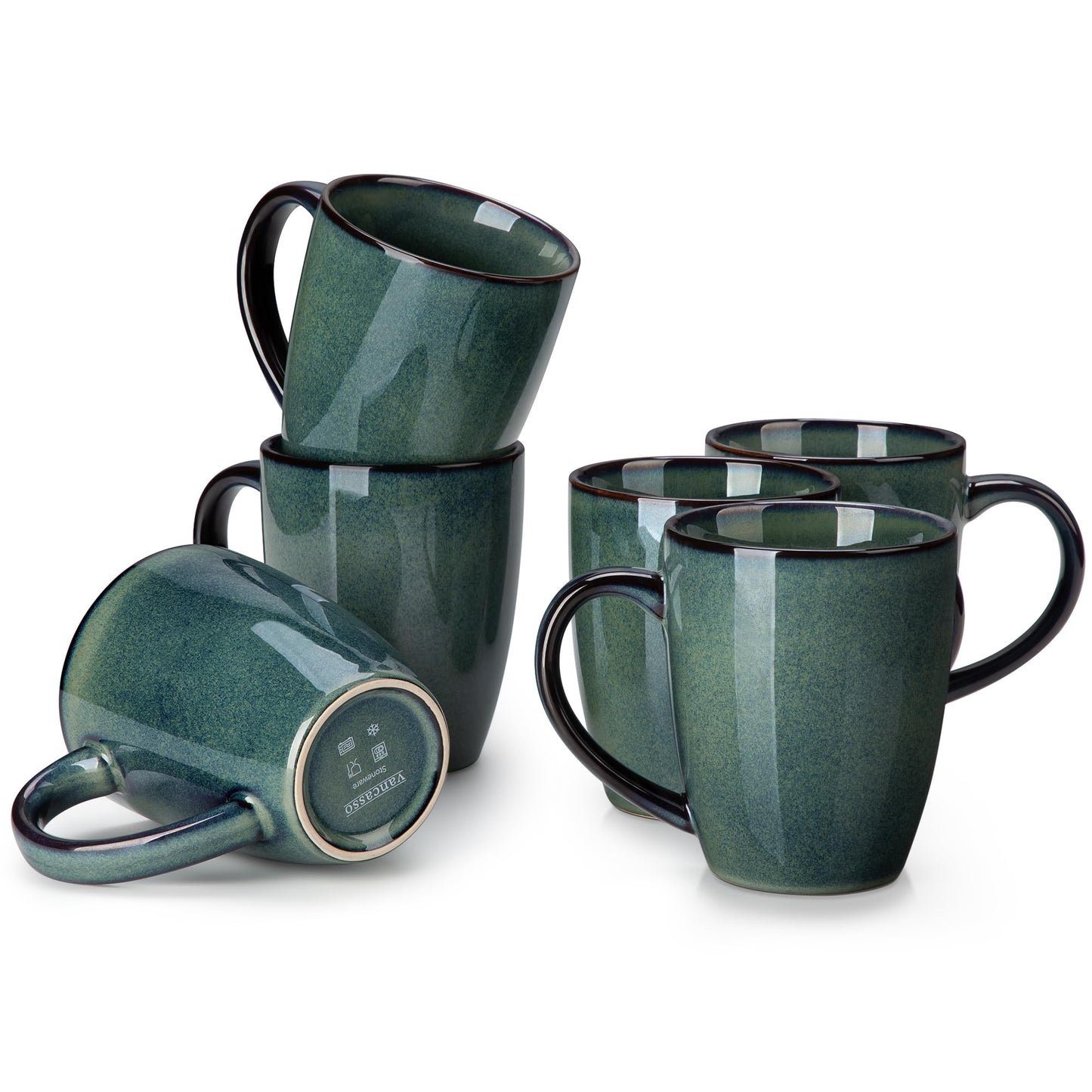 vancasso STARRY Ceramic Coffee Mug Set of 6, 12 Oz Tea Cups with Handle for Latte, Tea, Cappuccino, Milk, Cocoa, Microwave&Dishwasher Safe, Green