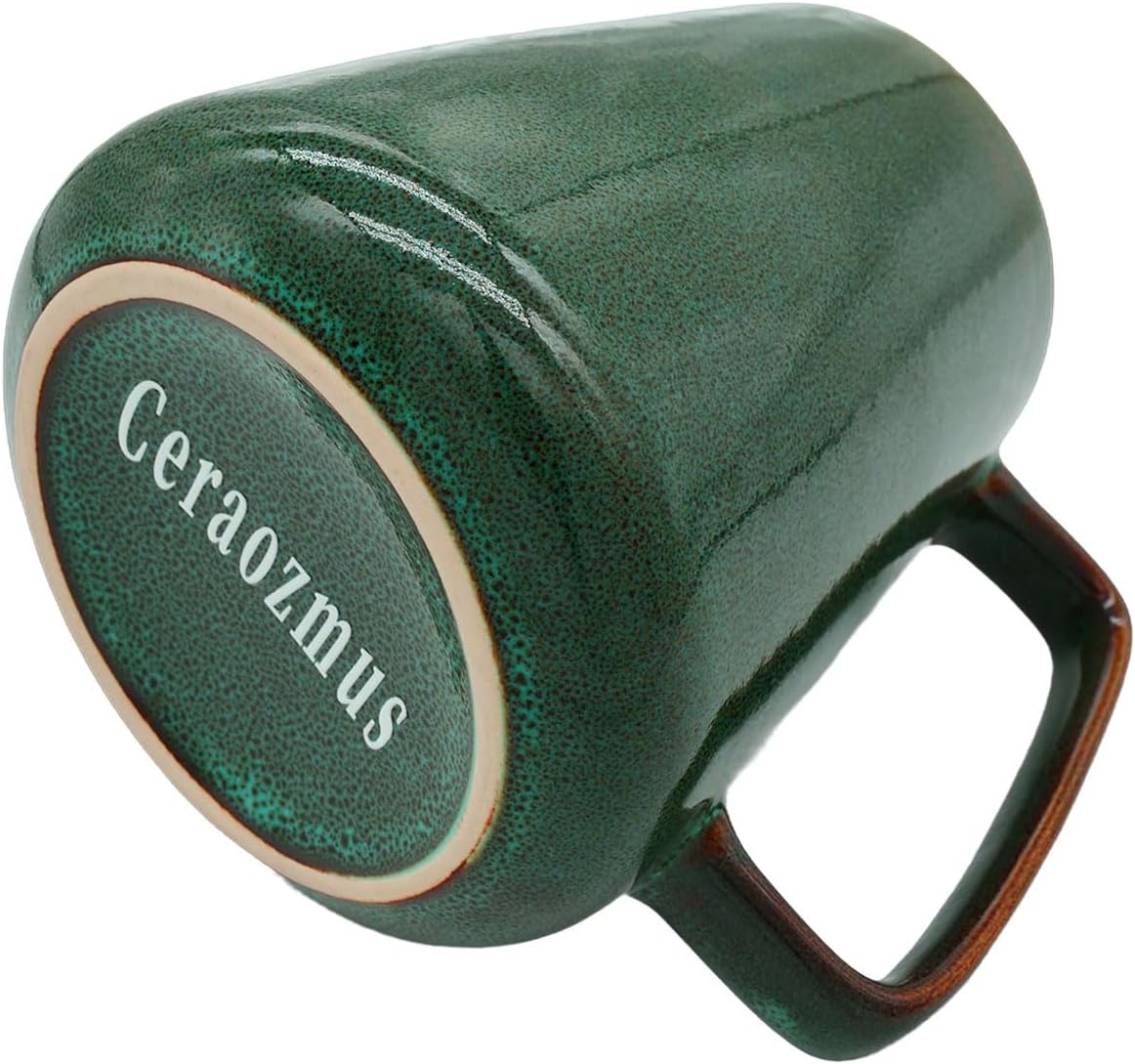 Large Ceramics Coffee Mugs,24 oz,Large Handle Design,Extra Large Tea and Coffee Cup for Office and Home,Microwave and Dishwasher Safe(Color:24 oz green)