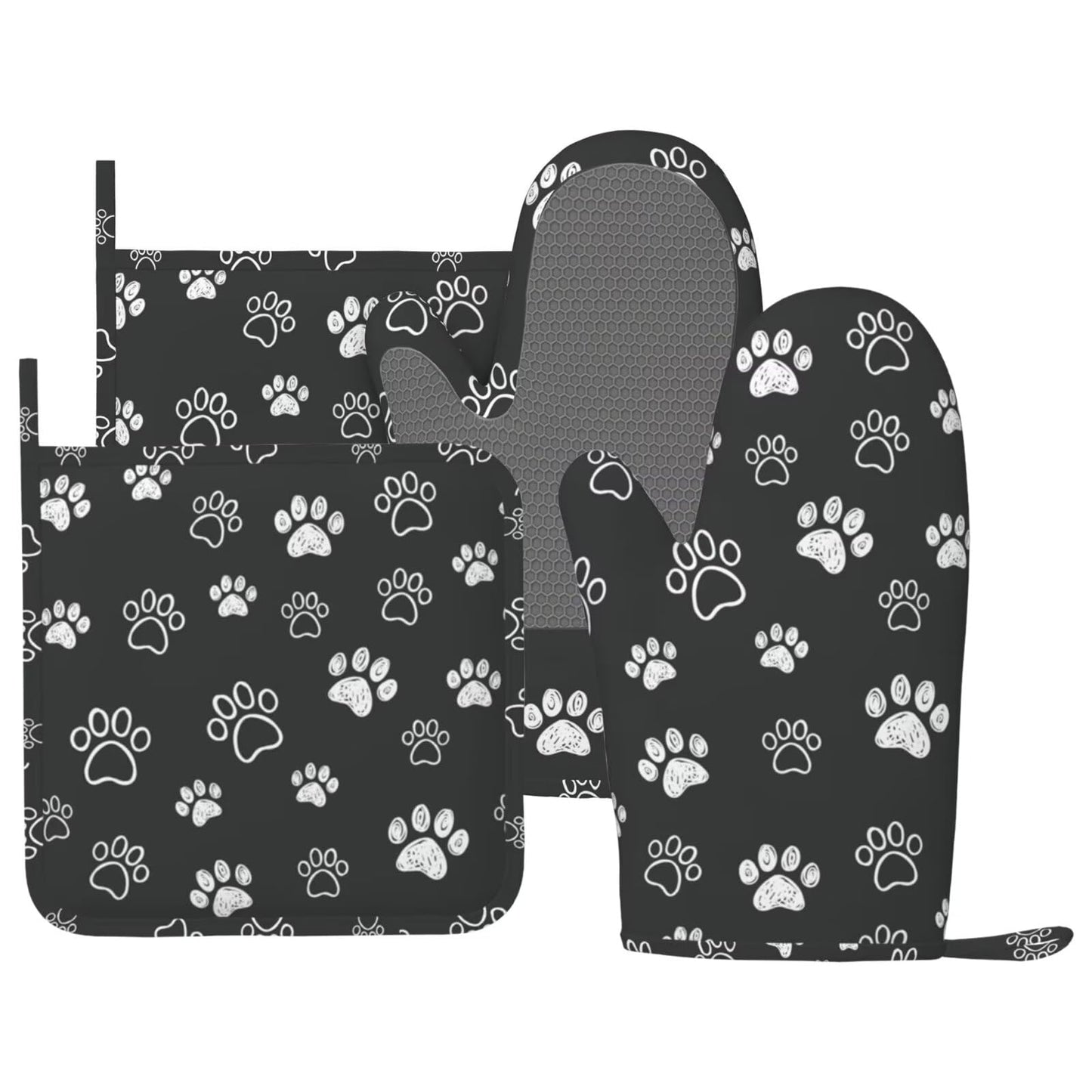 Botanical Print Floral Oven Mitts and Pot Holders Set of 4 Silicone Black Sage Green Botanical Print Kitchen Mitten Gloves and Farmhouse Potholders Set Vintage Oven Gloves Hot Holders for BBQ