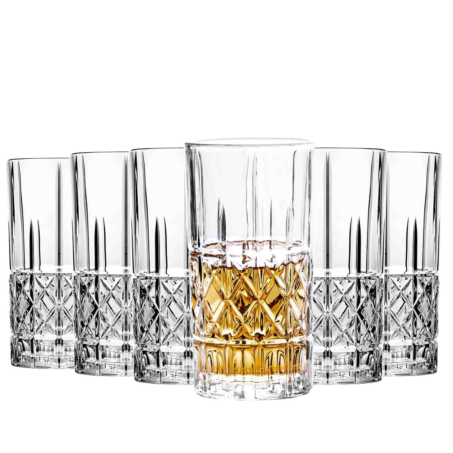 Highball Glasses Collins Tall Beverage Set of 6, 14 Ounce Cups Glassware for Drinks, Water, Beer, Soda