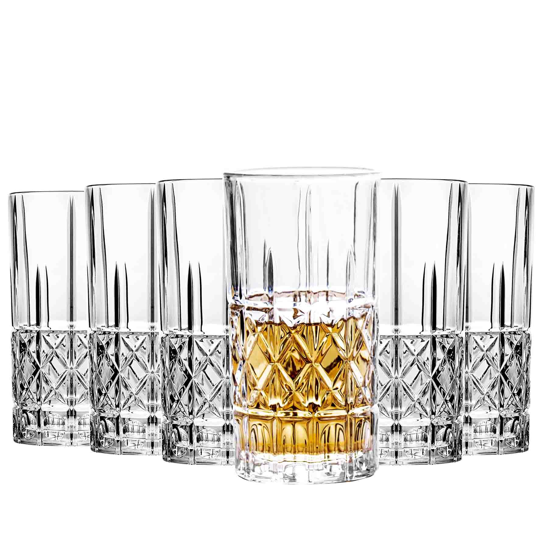 Highball Glasses Collins Tall Beverage Set of 6, 14 Ounce Cups Glassware for Drinks, Water, Beer, Soda