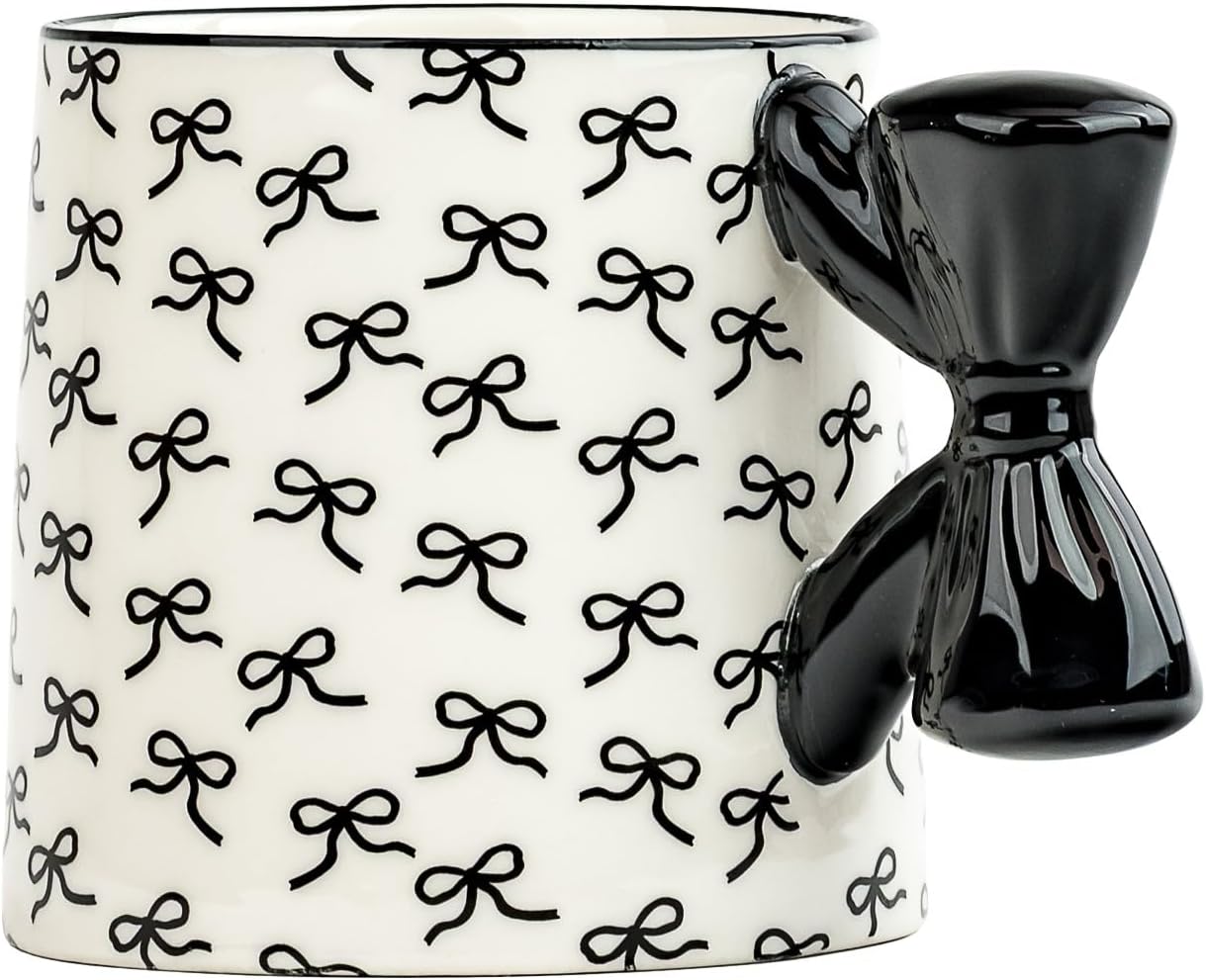 10 Strawberry Street Black Bow Mugs, Set of 4