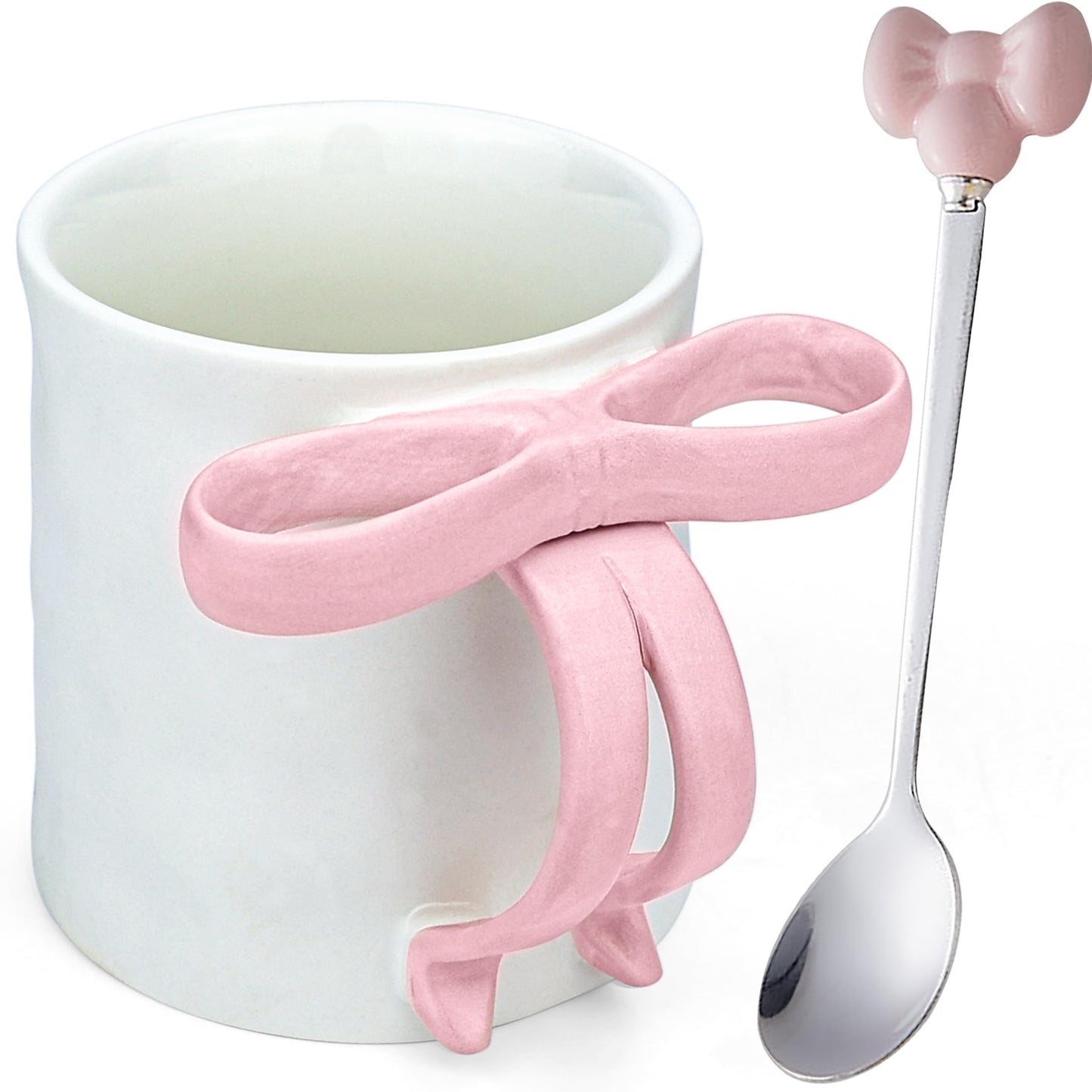 12 OZ Bow Coffee Mug Pink Ceramic Cute Mug Coffee Cup Coquette Porcelain Coffee Tea Cup for Women Girl