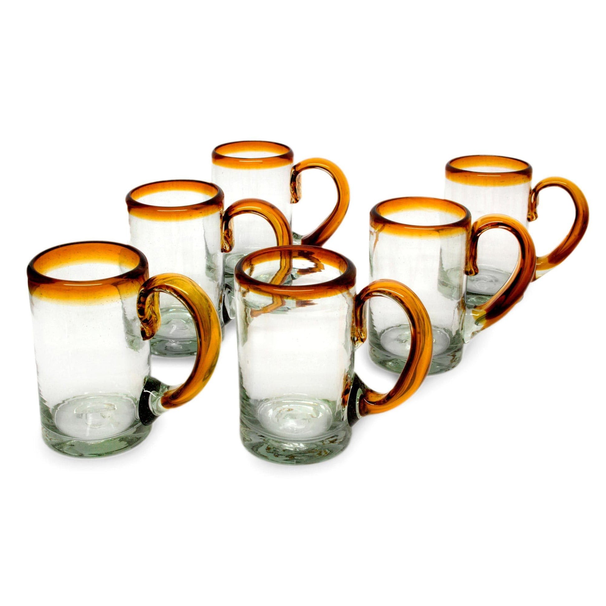 NOVICA Artisan Crafted Hand Blown Clear Blue Rim Recycled Glass Juice Glasses, 4.3In H X 2.6In Diam. 8 Oz. 'Cobalt' (Set Of 6)