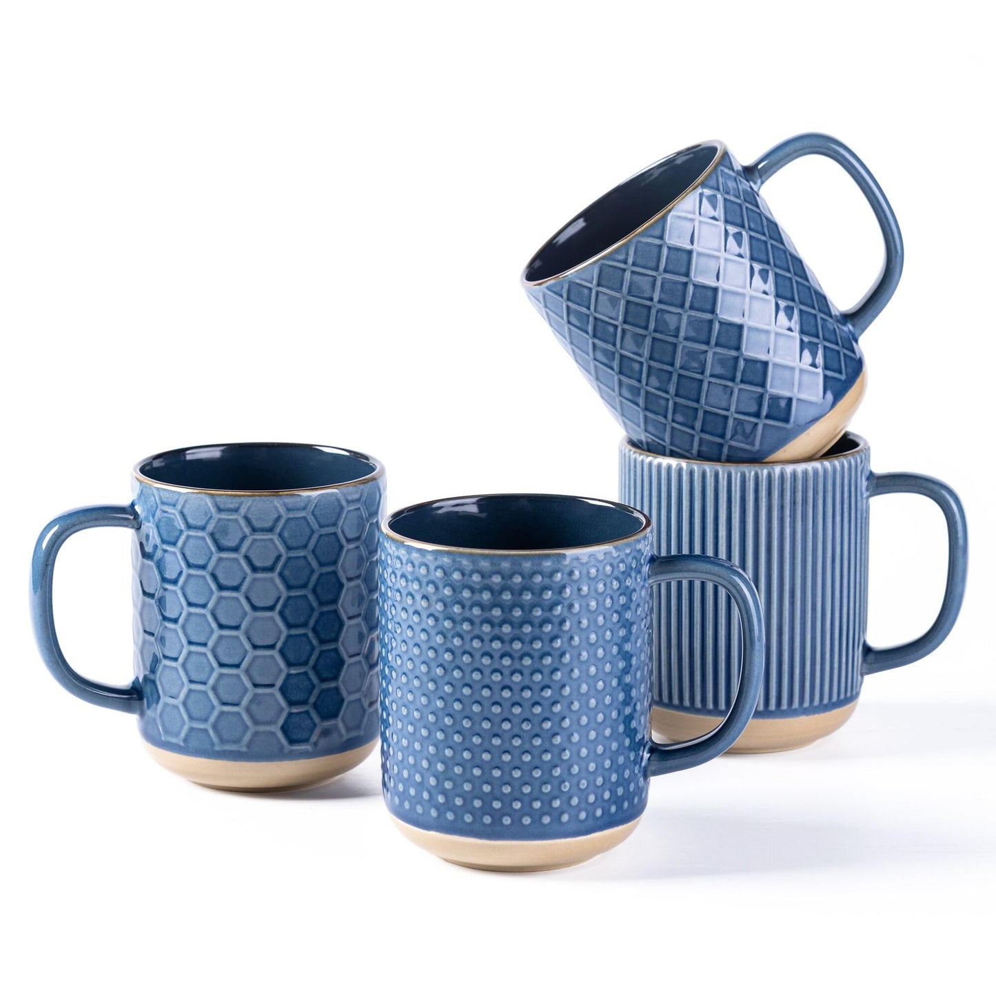 GBHOME 12 OZ Stackable Coffee Mugs, Ceramic Coffee Cups with Texture Patterns for Man,Woman,Dad,Mom, Modern Mugs Set of 4 for Latte/Cappuccino/Cocoa. Dishwasher&Microwave Safe