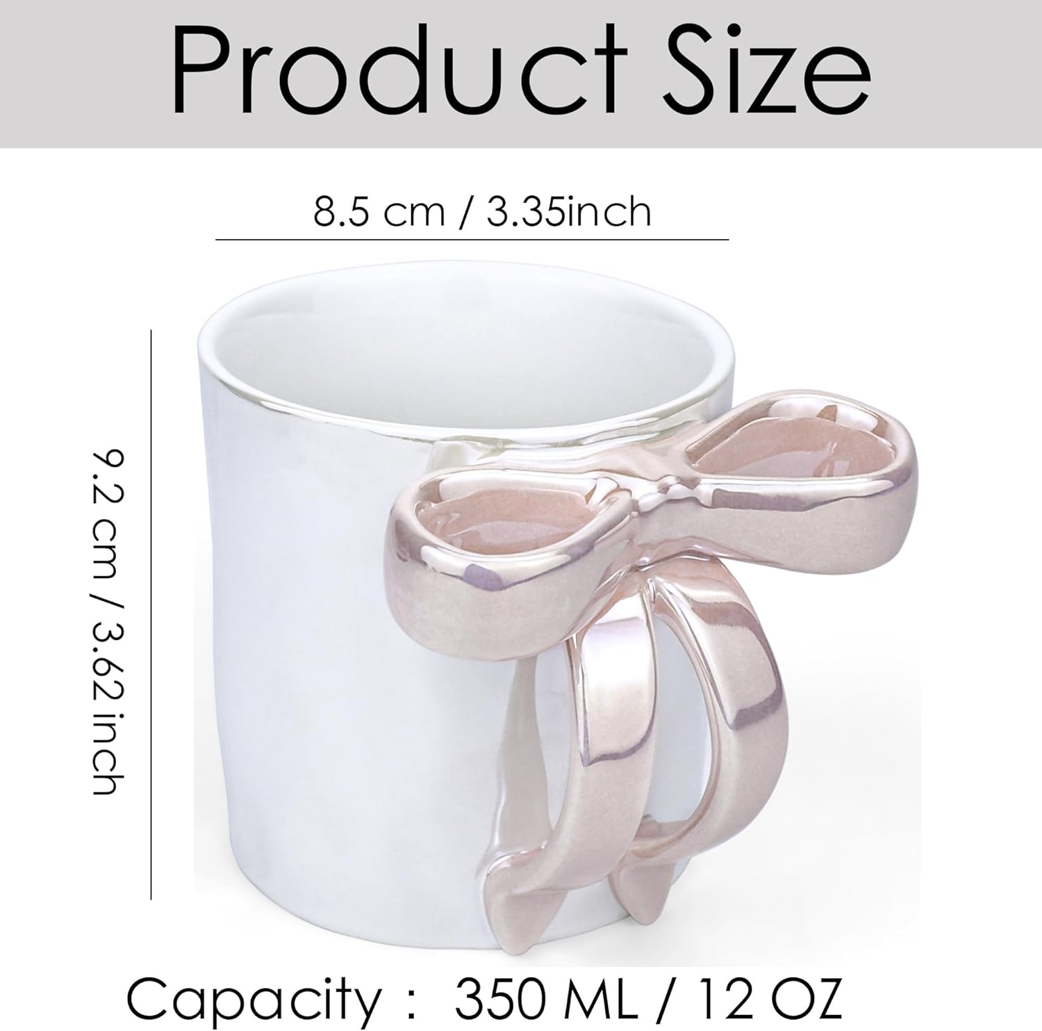 12 OZ Bow Coffee Mug Pink Ceramic Cute Mug Coffee Cup Coquette Porcelain Coffee Tea Cup for Women Girl