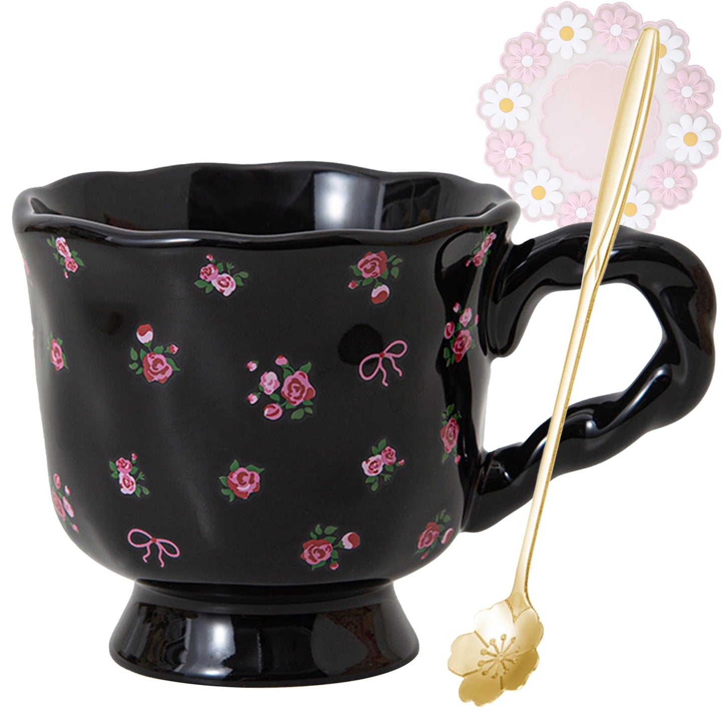 12 OZ Bow Coffee Mug Pink Ceramic Cute Mug Coffee Cup Coquette Porcelain Coffee Tea Cup for Women Girl