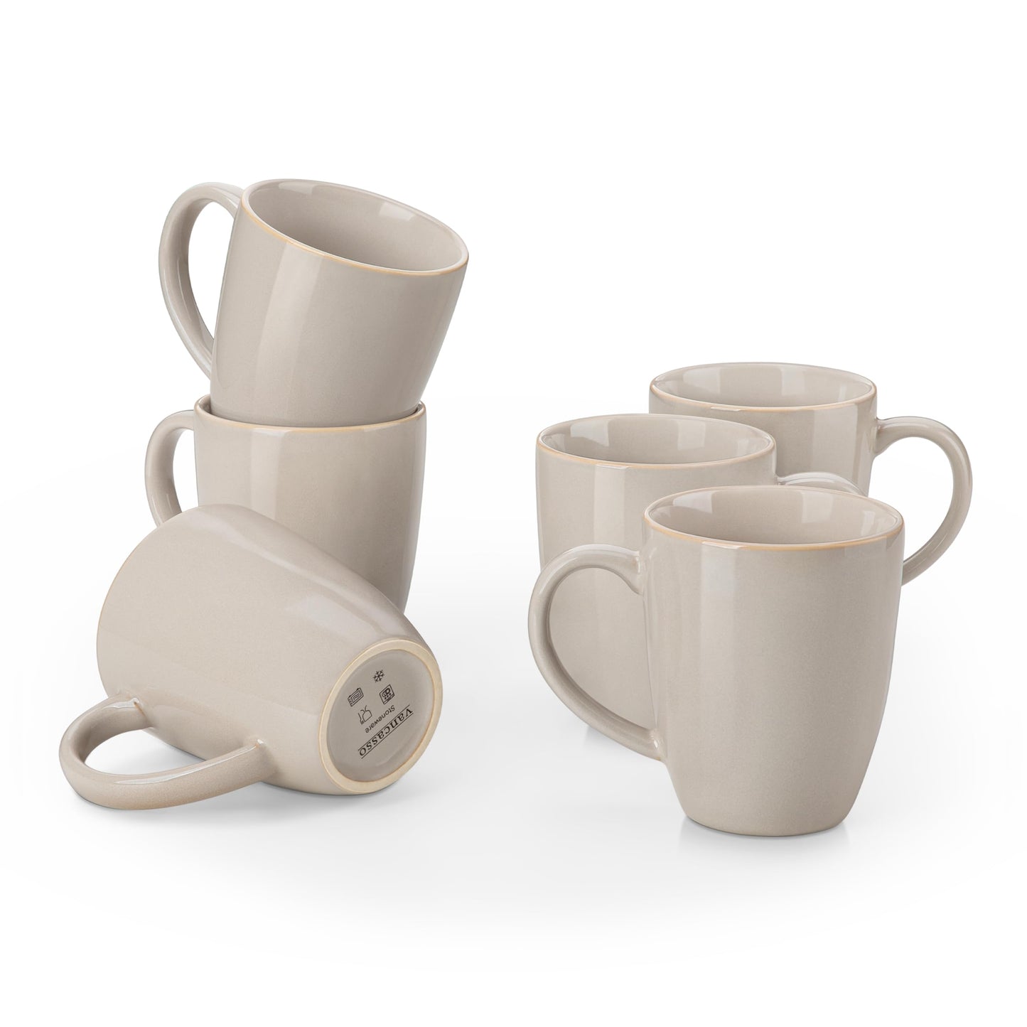 vancasso STARRY Ceramic Coffee Mug Set of 6, 12 Oz Tea Cups with Handle for Latte, Tea, Cappuccino, Milk, Cocoa, Microwave&Dishwasher Safe, Green