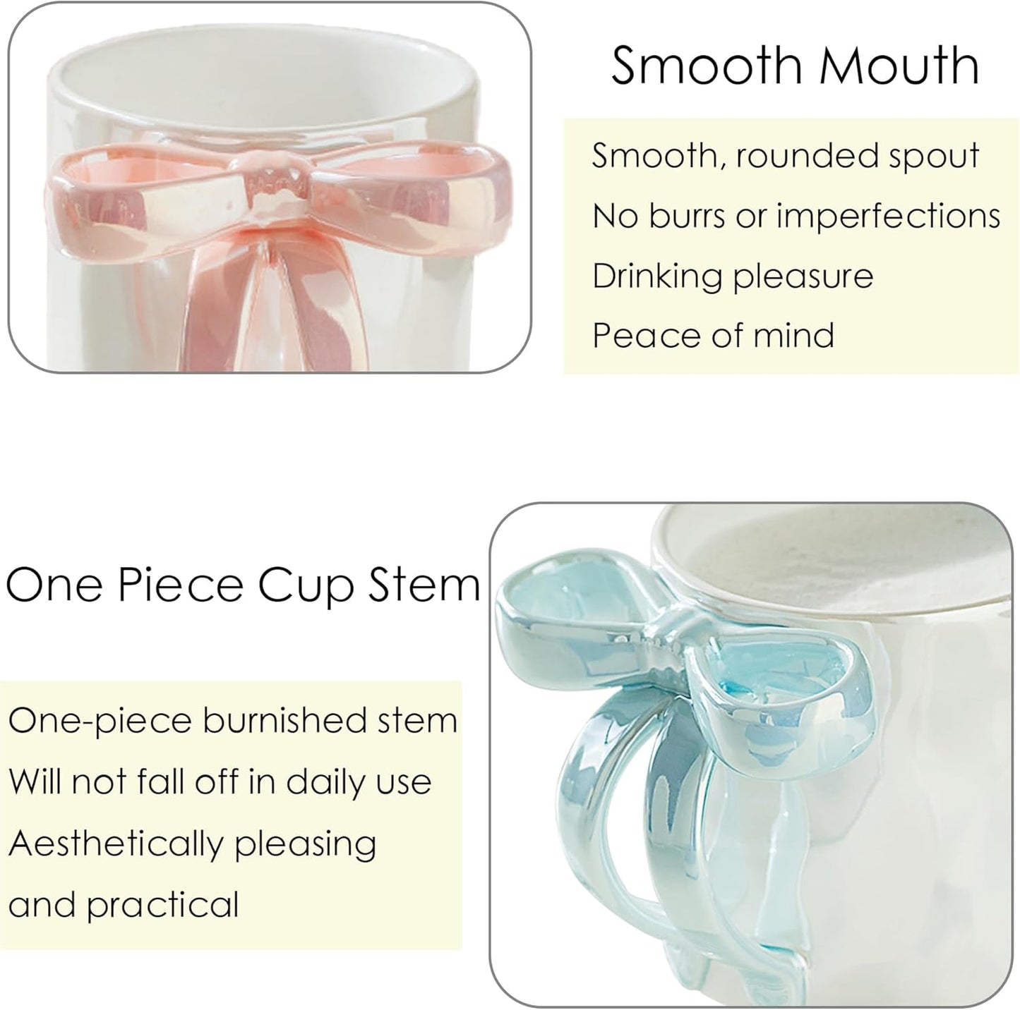 12 OZ Bow Coffee Mug Pink Ceramic Cute Mug Coffee Cup Coquette Porcelain Coffee Tea Cup for Women Girl