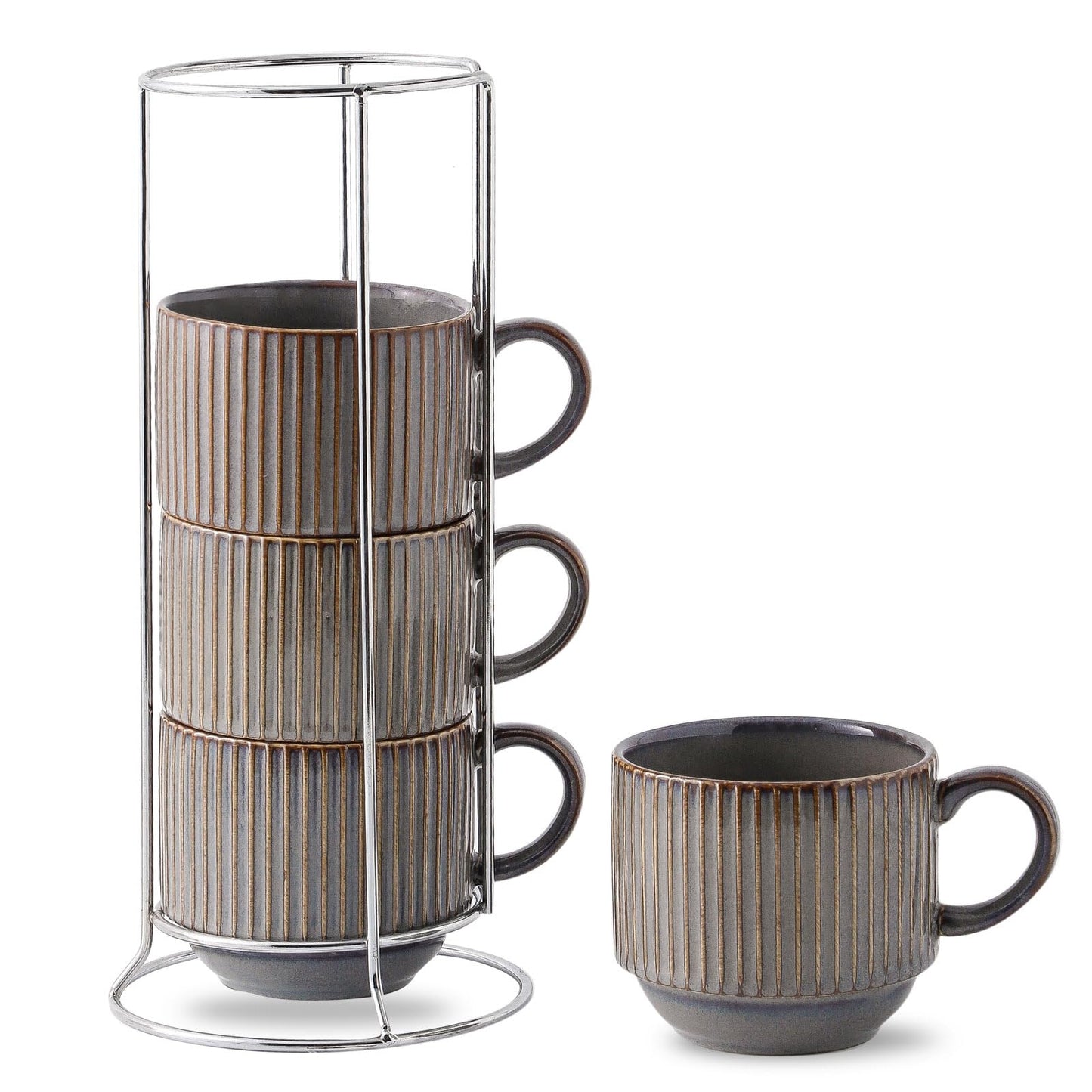 Hasense Coffee Mug Ceramic Set of 2 with Stand - 15 oz Stackable Coffee Cups for Wedding & Housewarming Gifts - Microwave Dishwasher Safe, Navy Blue