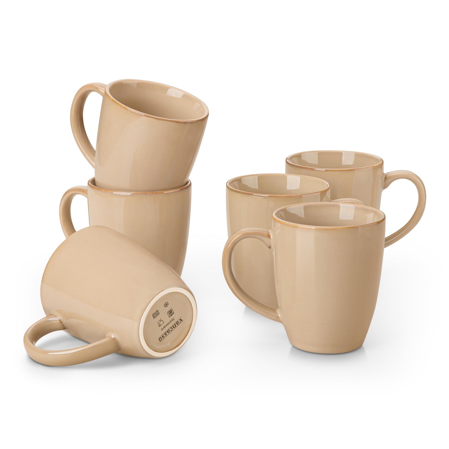 vancasso STARRY Ceramic Coffee Mug Set of 6, 12 Oz Tea Cups with Handle for Latte, Tea, Cappuccino, Milk, Cocoa, Microwave&Dishwasher Safe, Green