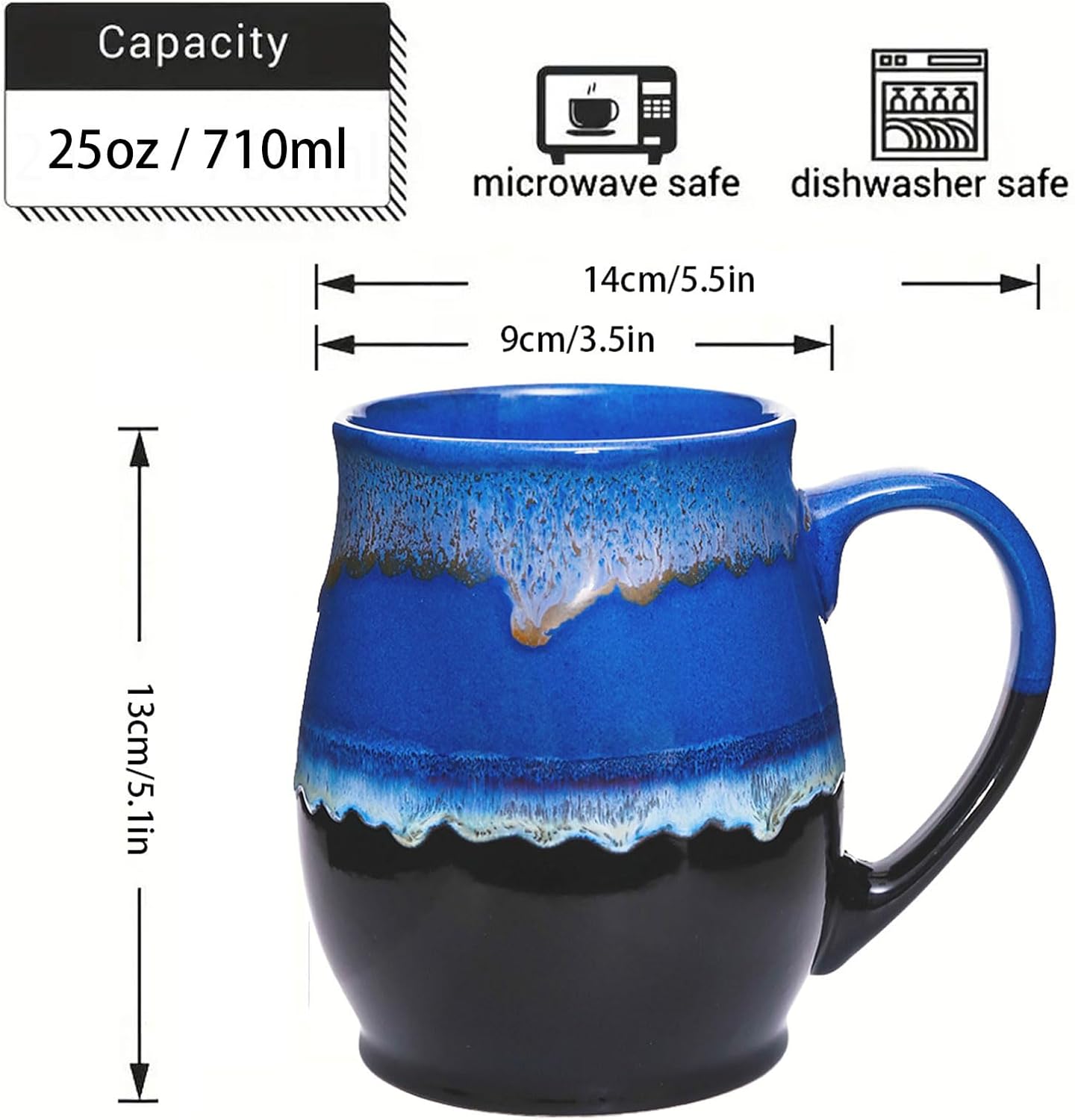 Large Ceramic Coffee Mug, 25 oz/710 ml, Dishwasher and Microwave Safe, Extra Large Tea Mug, Perfect for Office and Home, Great Gift (blue)