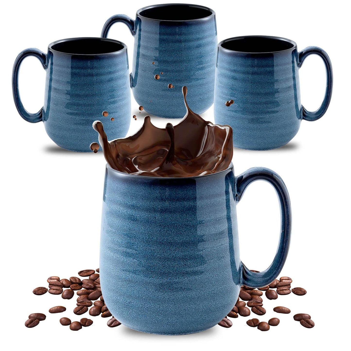 Hasense Porcelain Coffee Mugs Set of 4-15 Ounce Large Ceramic Coffee Cups Set with Handle for Latte, Tea, Cocoa and Hot Chocolate, Brown Coffee Mugs for Men and Women, Microwave Safe