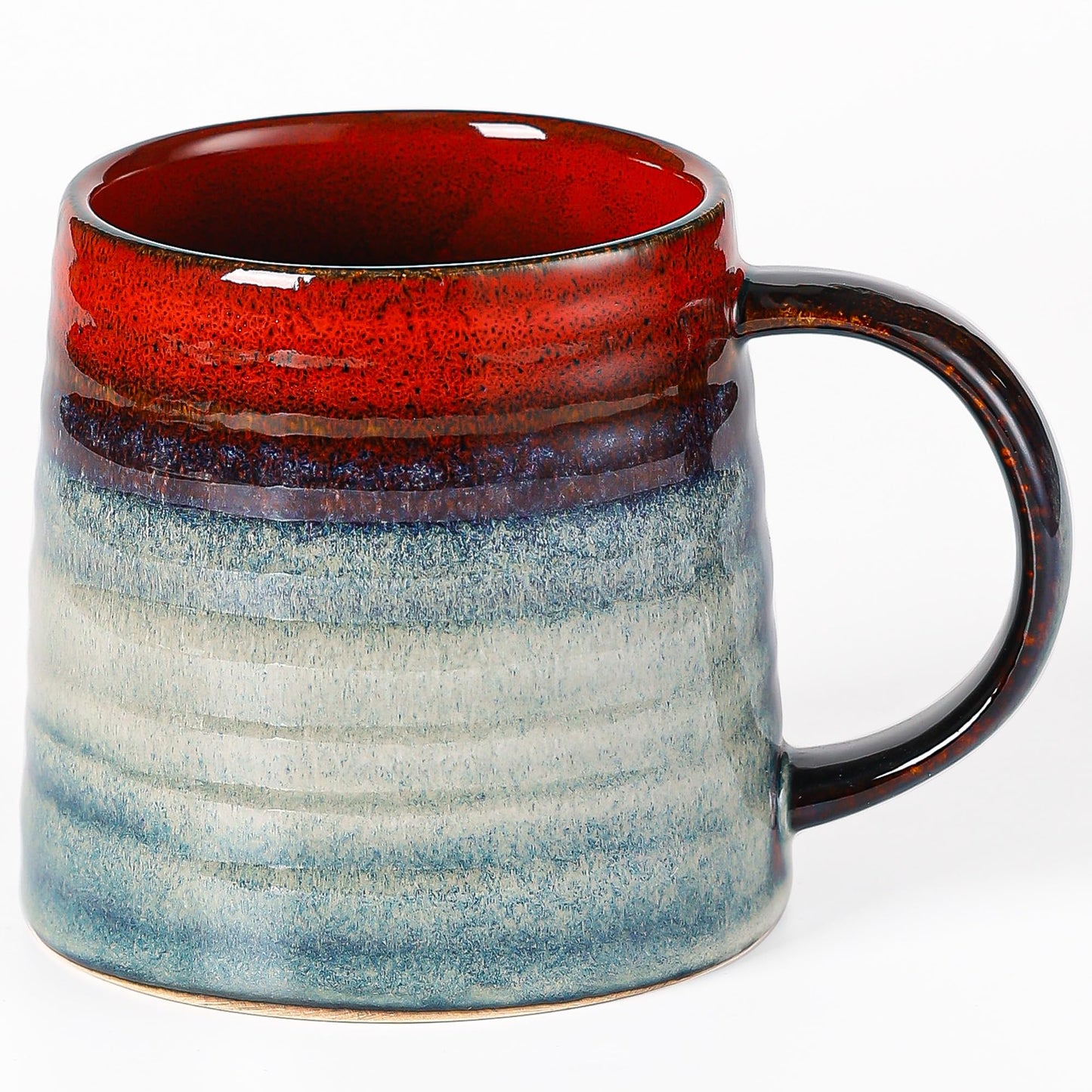 Large Ceramic Coffee Mug, Handmade Pottery Mugs, Tea Cups with Big Handle for Office and Home, 15.5 oz, Dishwasher and Microwave Safe (Spring Green)