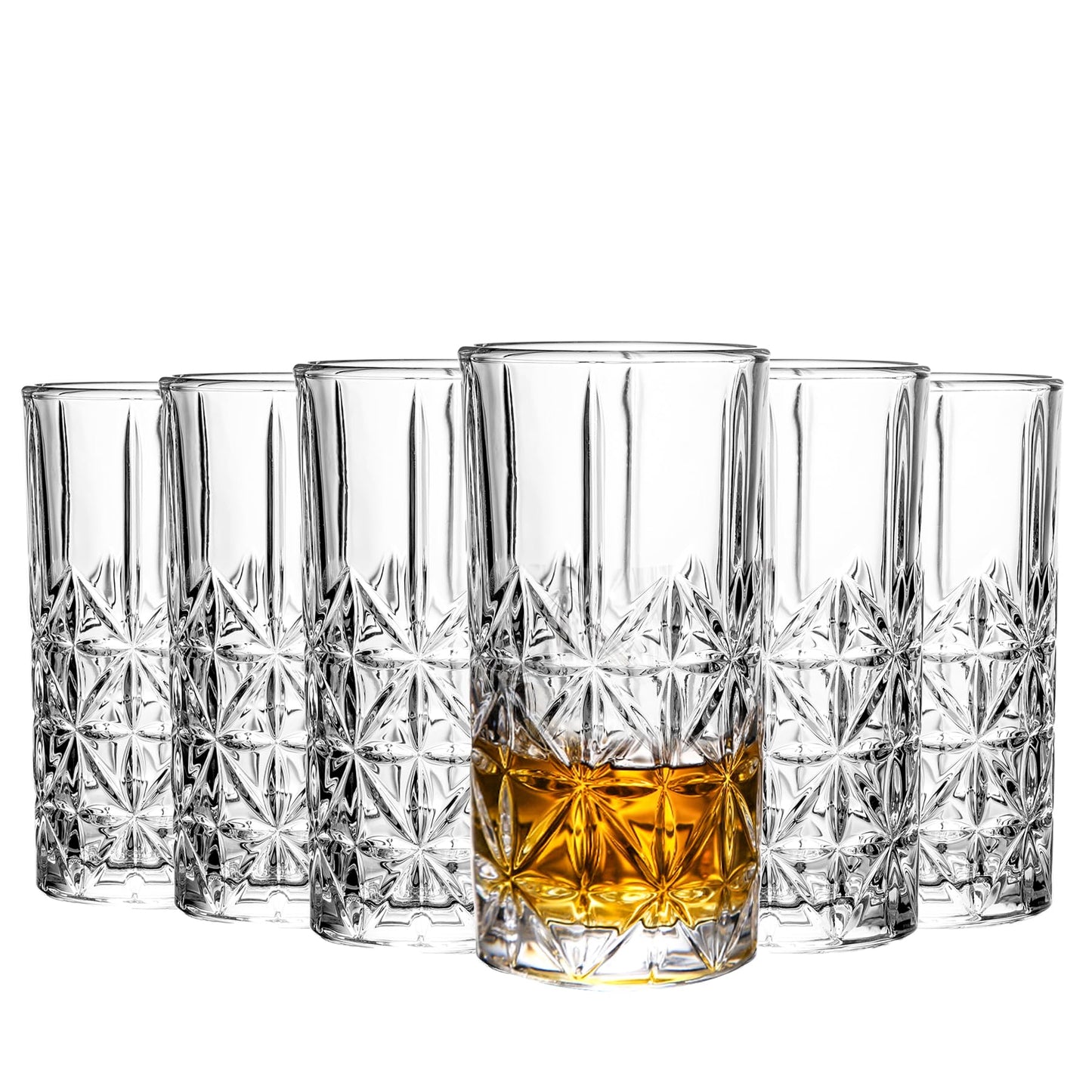 Highball Glasses Collins Tall Beverage Set of 6, 14 Ounce Cups Glassware for Drinks, Water, Beer, Soda