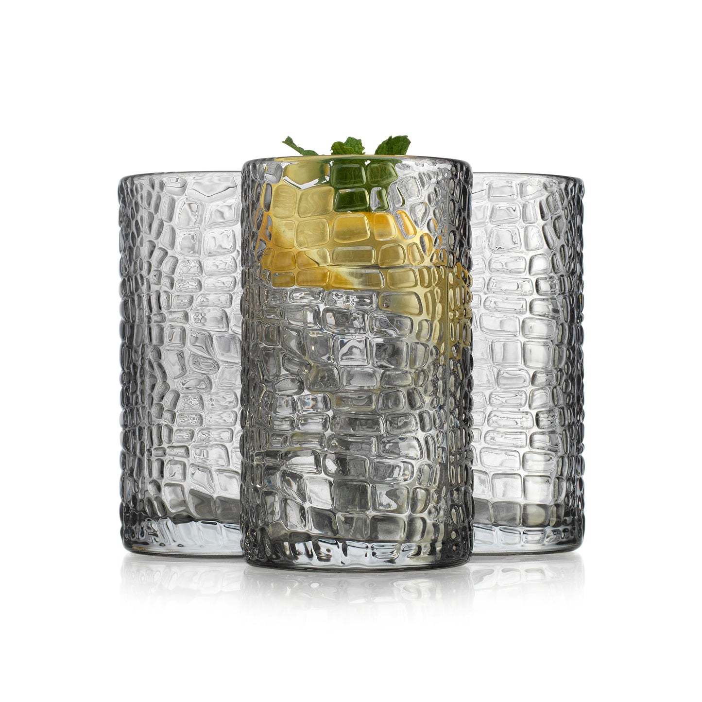 Glaver's Highball Drinking Glasses, Set of 4 Clear 15 Ounce Crackle Design Textured Drinking Glasses Heavy Duty Basic Set for Everyday Home, Bar use for Water Juice Cocktails Smoothies.