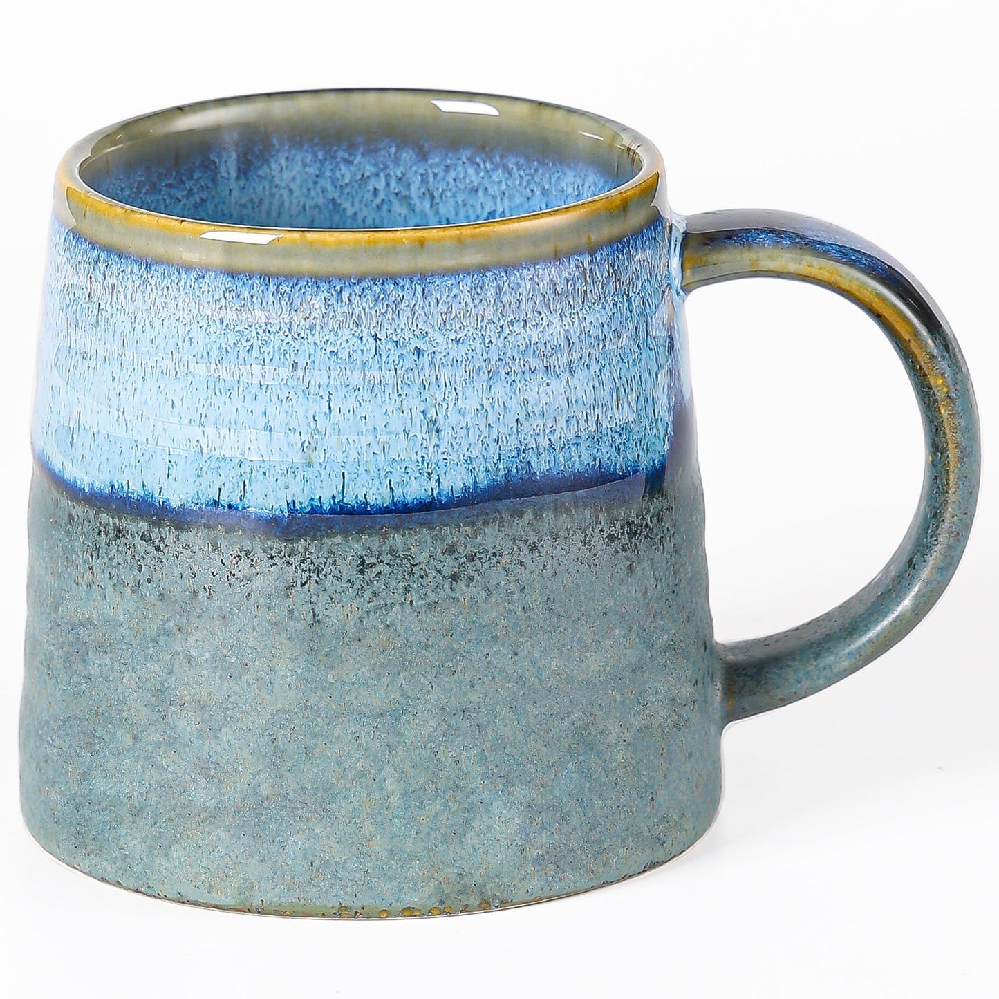 Large Ceramic Coffee Mug, Handmade Pottery Mugs, Tea Cups with Big Handle for Office and Home, 15.5 oz, Dishwasher and Microwave Safe (Spring Green)