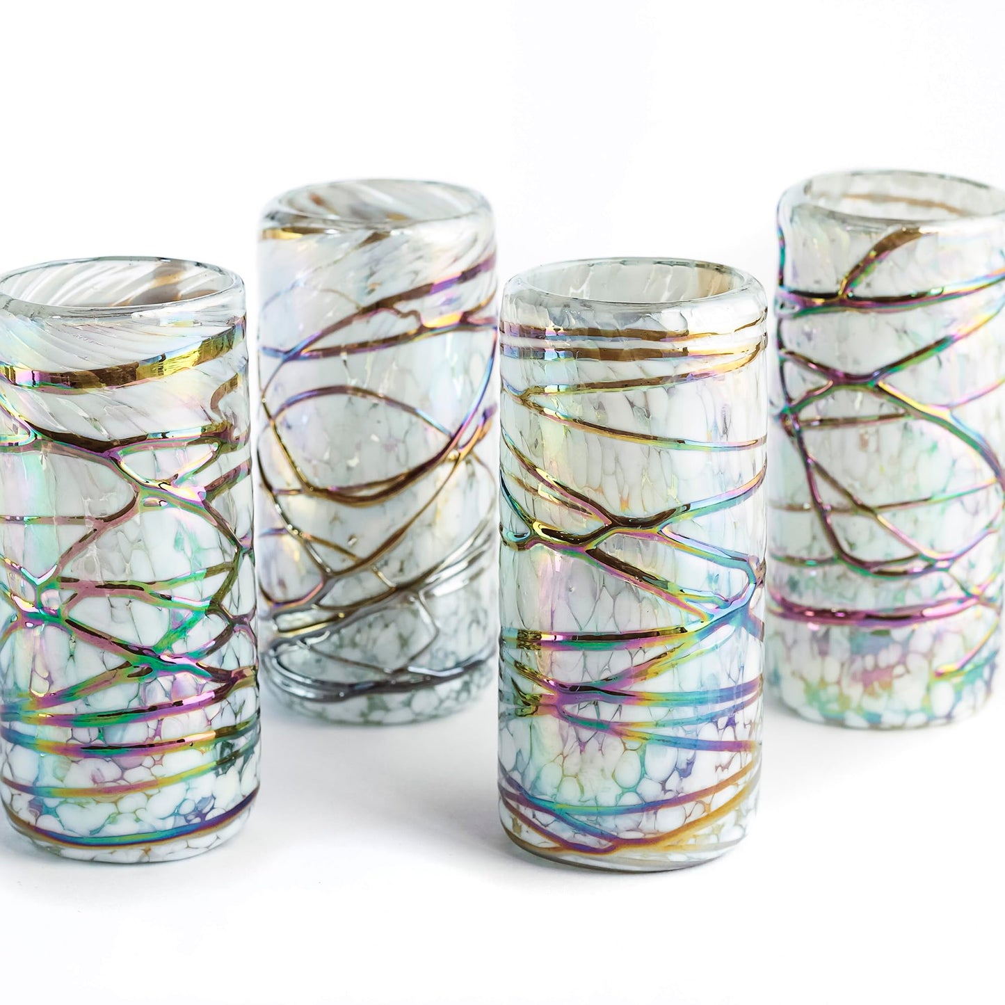 Specialty Mexican Tequila Glasses, Hand-Blown with Unique Color & Texture Set of 4 pieces - Confetti (Golden Glow)