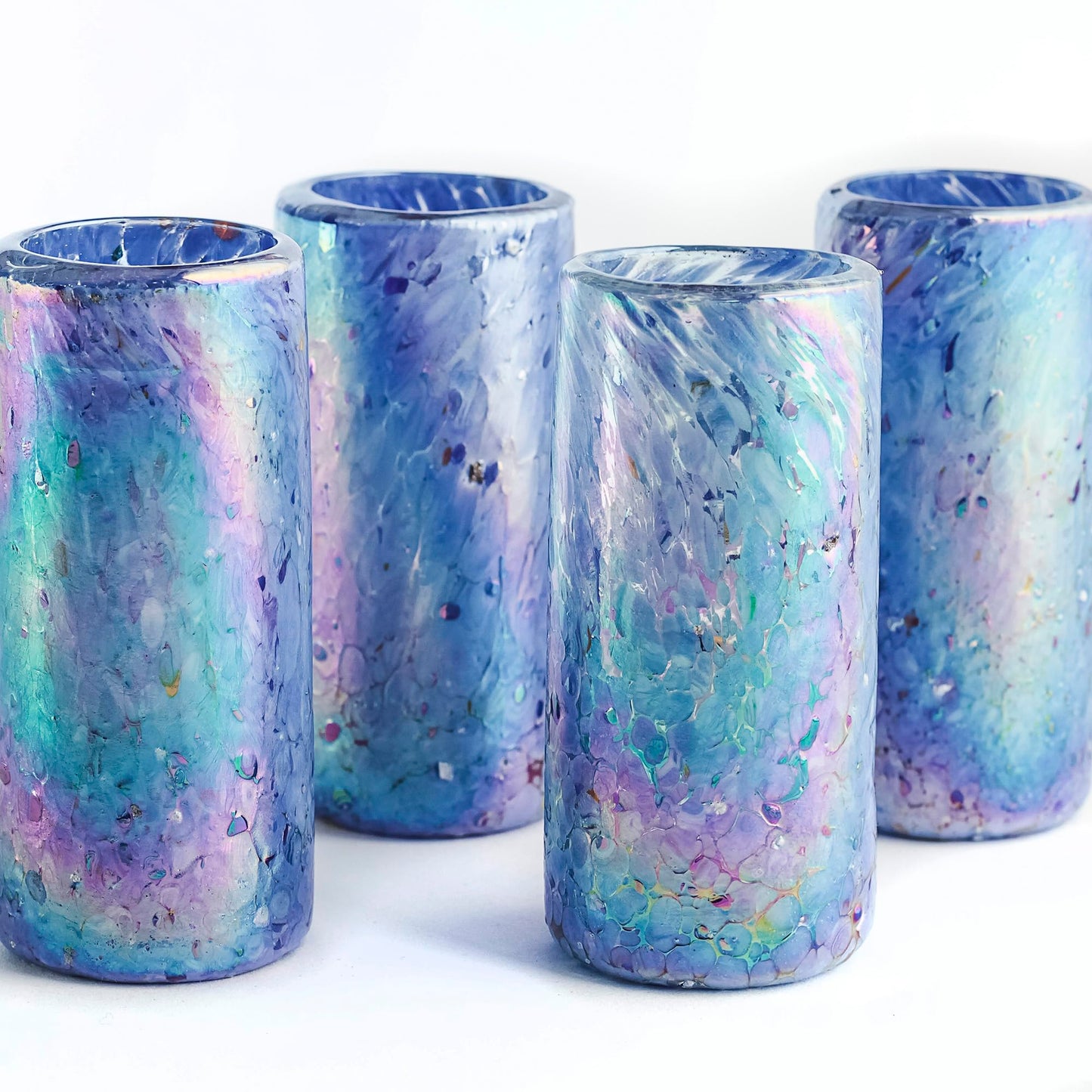 Specialty Mexican Tequila Glasses, Hand-Blown with Unique Color & Texture Set of 4 pieces - Confetti (Golden Glow)