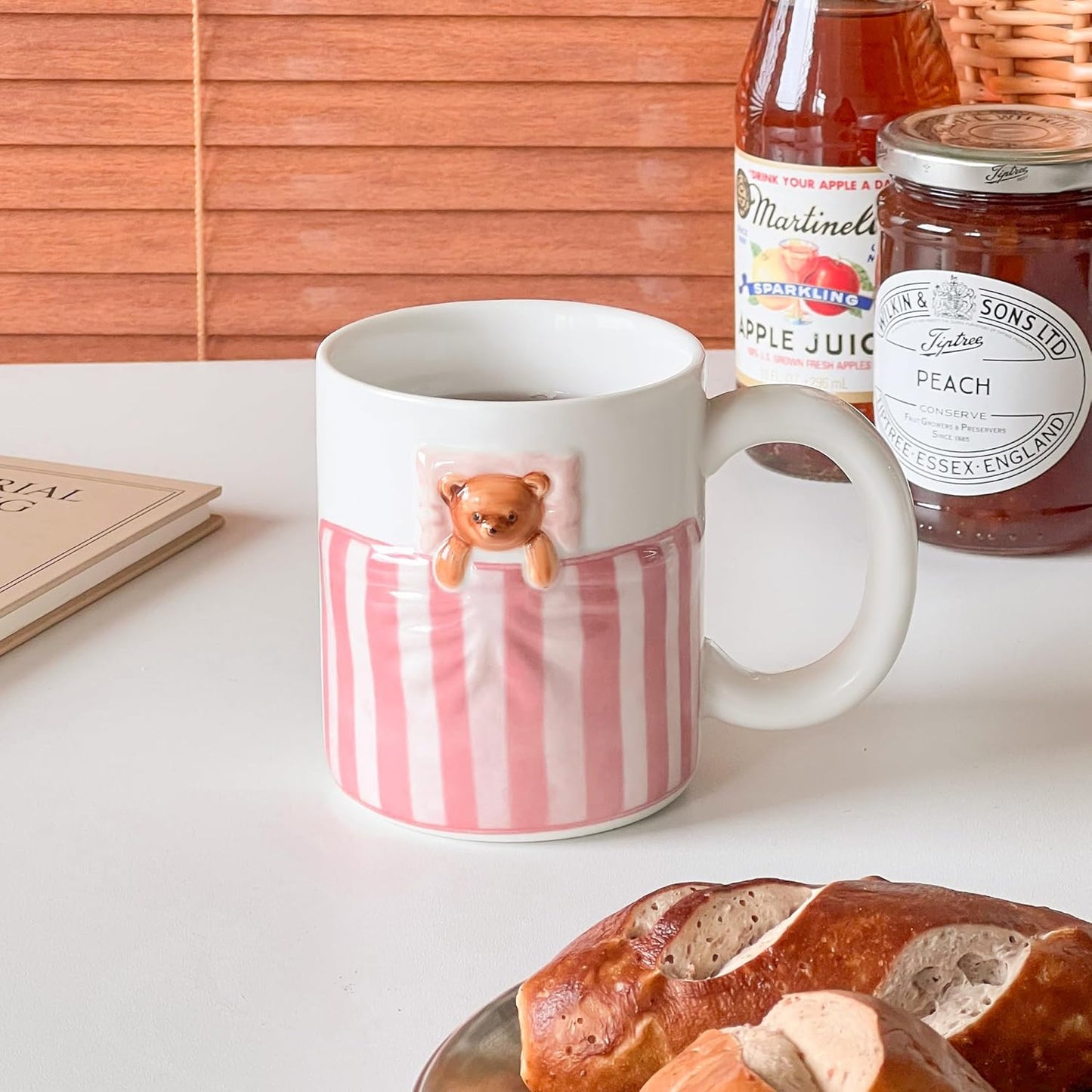 Cute Pink Mug with 3D Cartoon Bear, 12oz Handmade Ceramic Coffee Mugs for Women Girls, Novelty Porcelain Cups for Office & Home