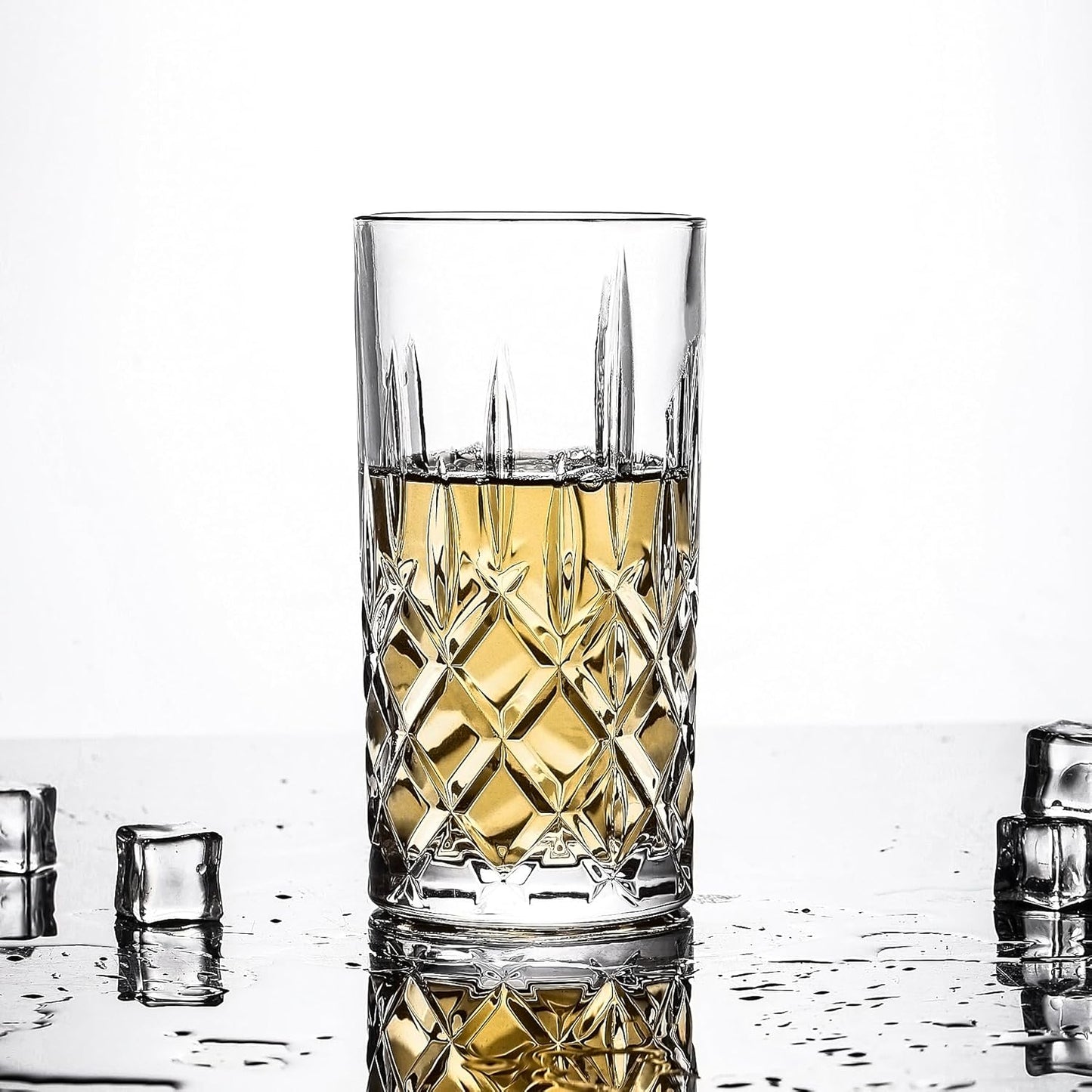 Highball Glasses Collins Tall Beverage Set of 6, 14 Ounce Cups Glassware for Drinks, Water, Beer, Soda