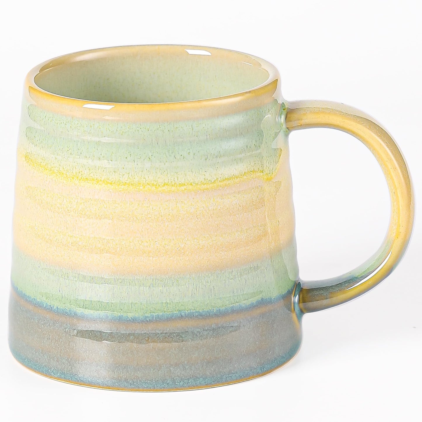 Large Ceramic Coffee Mug, Handmade Pottery Mugs, Tea Cups with Big Handle for Office and Home, 15.5 oz, Dishwasher and Microwave Safe (Spring Green)