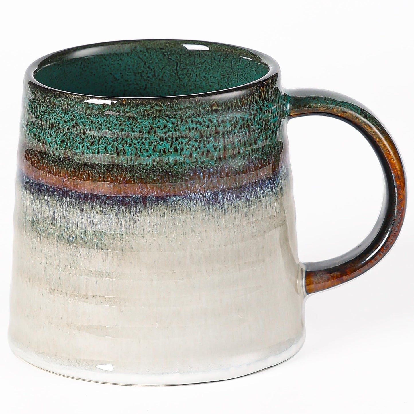 Large Ceramic Coffee Mug, Handmade Pottery Mugs, Tea Cups with Big Handle for Office and Home, 15.5 oz, Dishwasher and Microwave Safe (Spring Green)