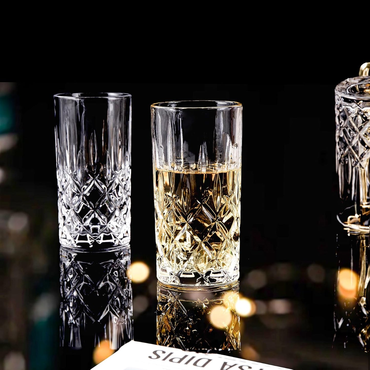 Highball Glasses Collins Tall Beverage Set of 6, 14 Ounce Cups Glassware for Drinks, Water, Beer, Soda