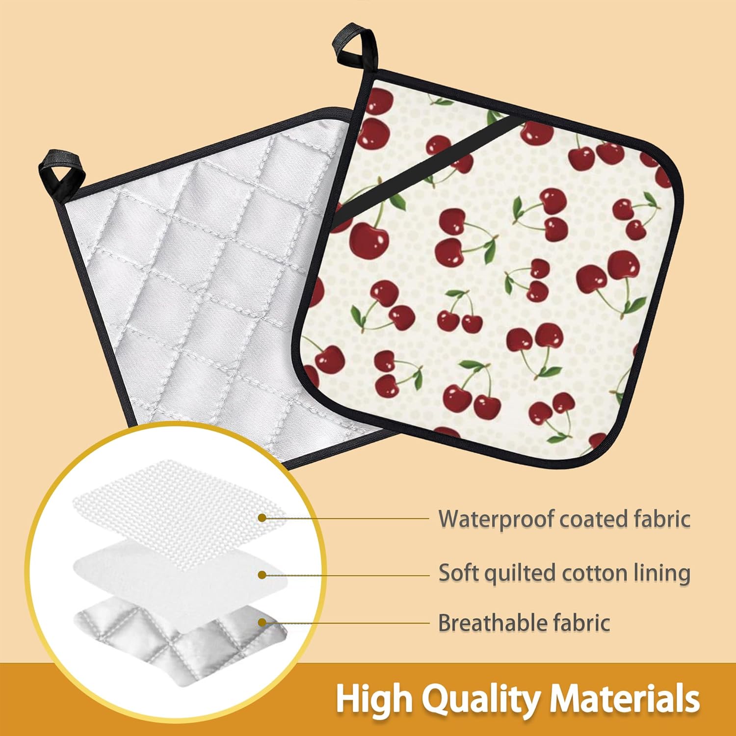 Cherry Berries Pot Holder Set of 2,Heat Resistant Potholders Oven Hot Pads for Kitchen Cooking Baking BBQ