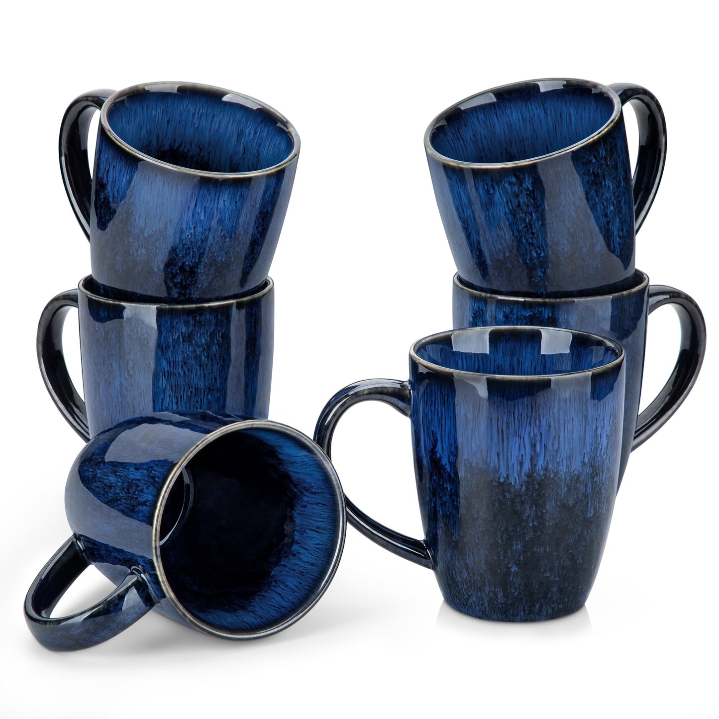 vancasso STARRY Ceramic Coffee Mug Set of 6, 12 Oz Tea Cups with Handle for Latte, Tea, Cappuccino, Milk, Cocoa, Microwave&Dishwasher Safe, Green