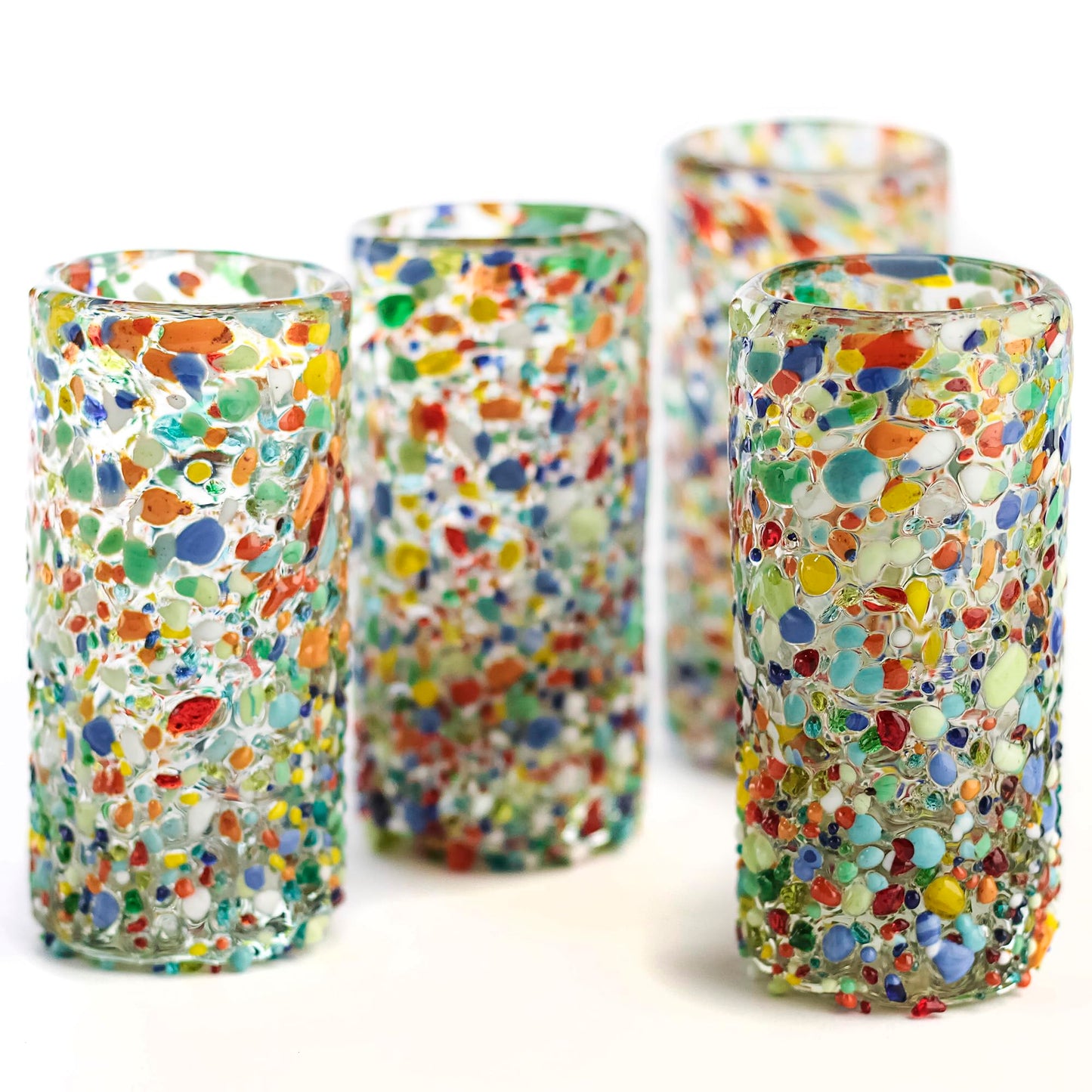 Specialty Mexican Tequila Glasses, Hand-Blown with Unique Color & Texture Set of 4 pieces - Confetti (Golden Glow)