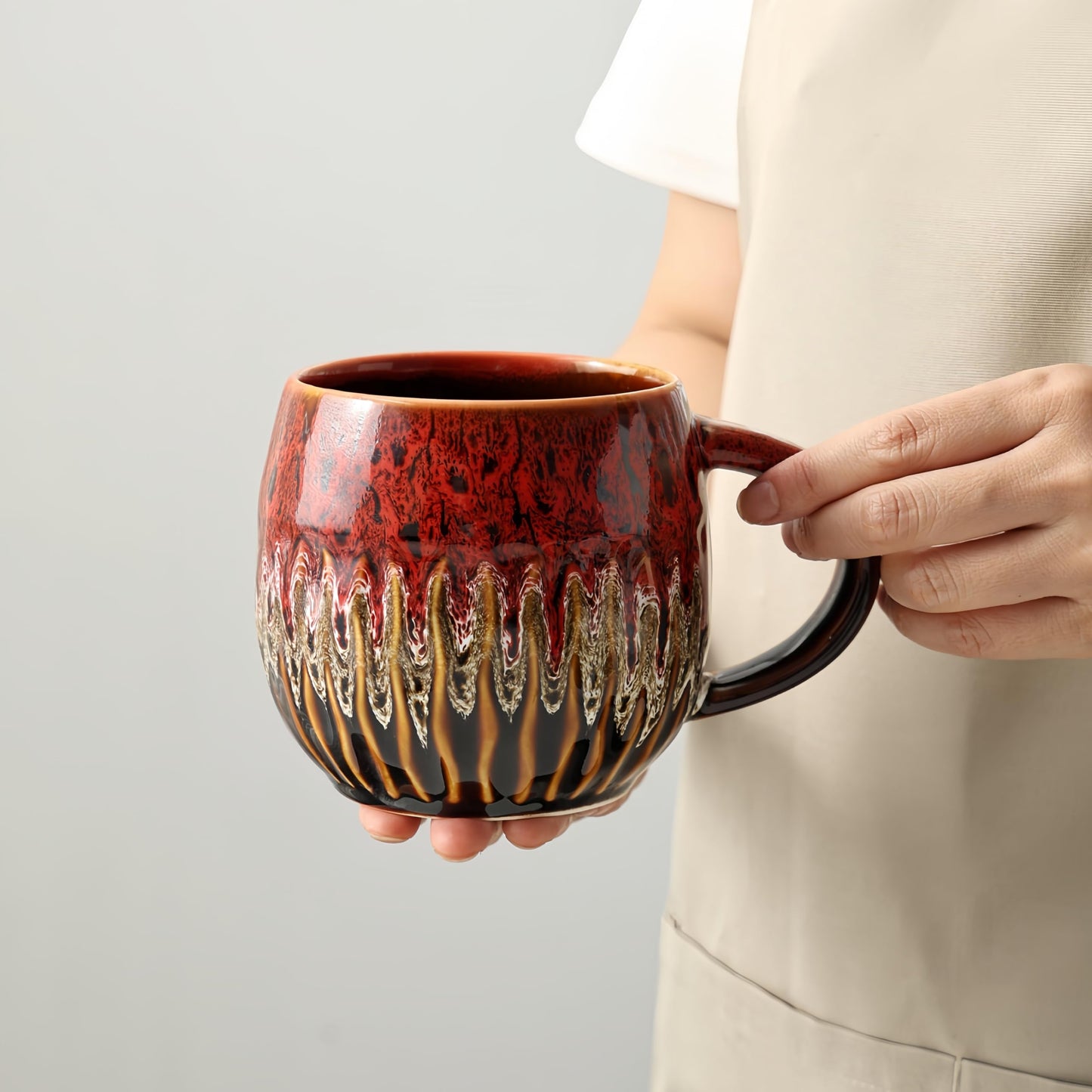 20oz Raku Glaze Coffee Mug - Unique Handcrafted Look Ceramic Cup, Large Tea Mug, Microwave & Dishwasher Safe (blue)