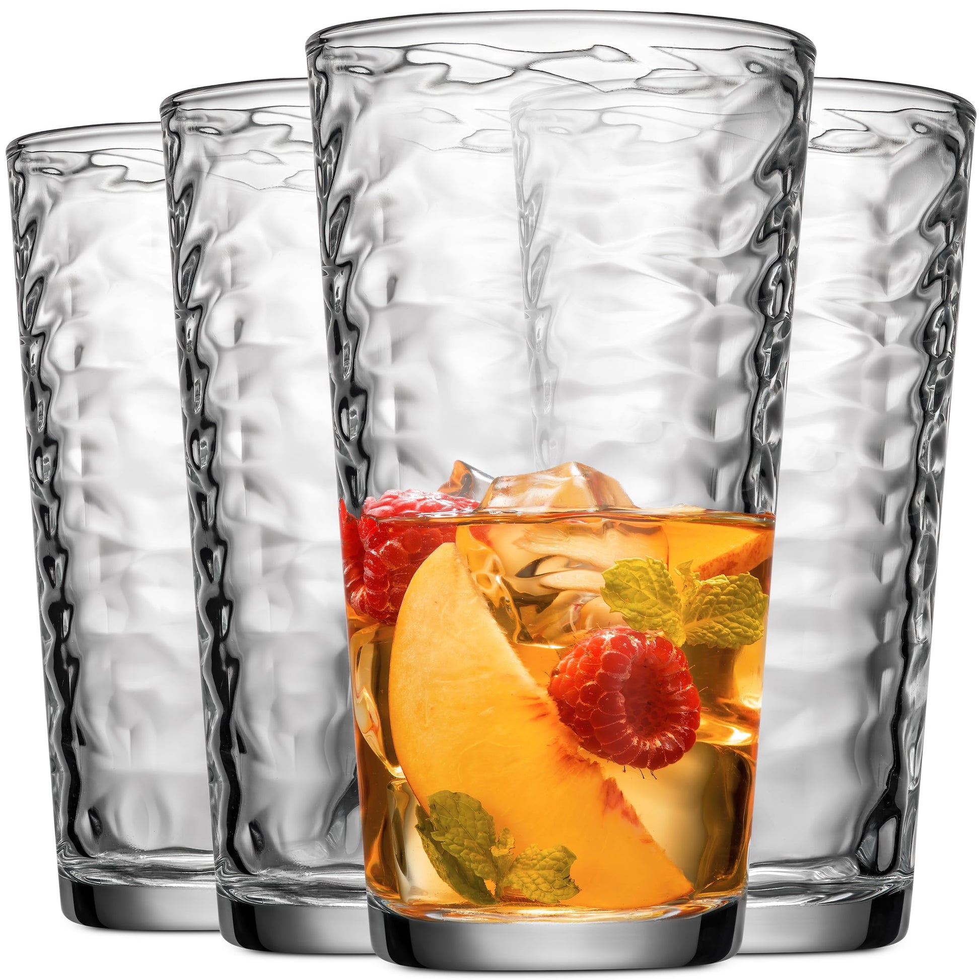 Glaver's Hammered Glass Cups. Cocktail Drinking Glasses Set of 6 Tall Kitchen Glasses, 17 oz Water Glassware For Bar, Juice, Beer, Iced Tea, Everyday Cordial Glasses Drinkware.