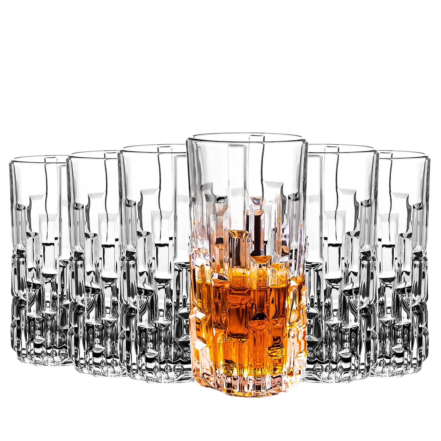 Highball Glasses Collins Tall Beverage Set of 6, 14 Ounce Cups Glassware for Drinks, Water, Beer, Soda