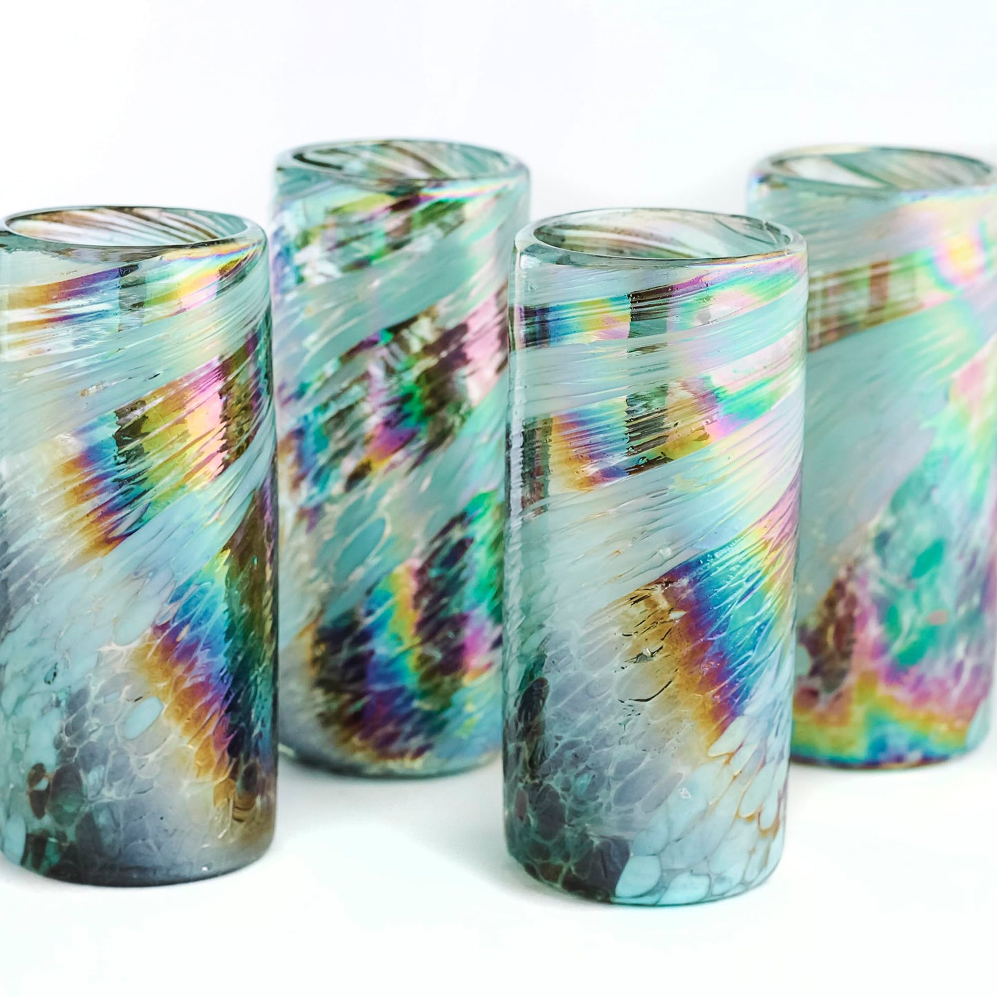 Specialty Mexican Tequila Glasses, Hand-Blown with Unique Color & Texture Set of 4 pieces - Confetti (Golden Glow)