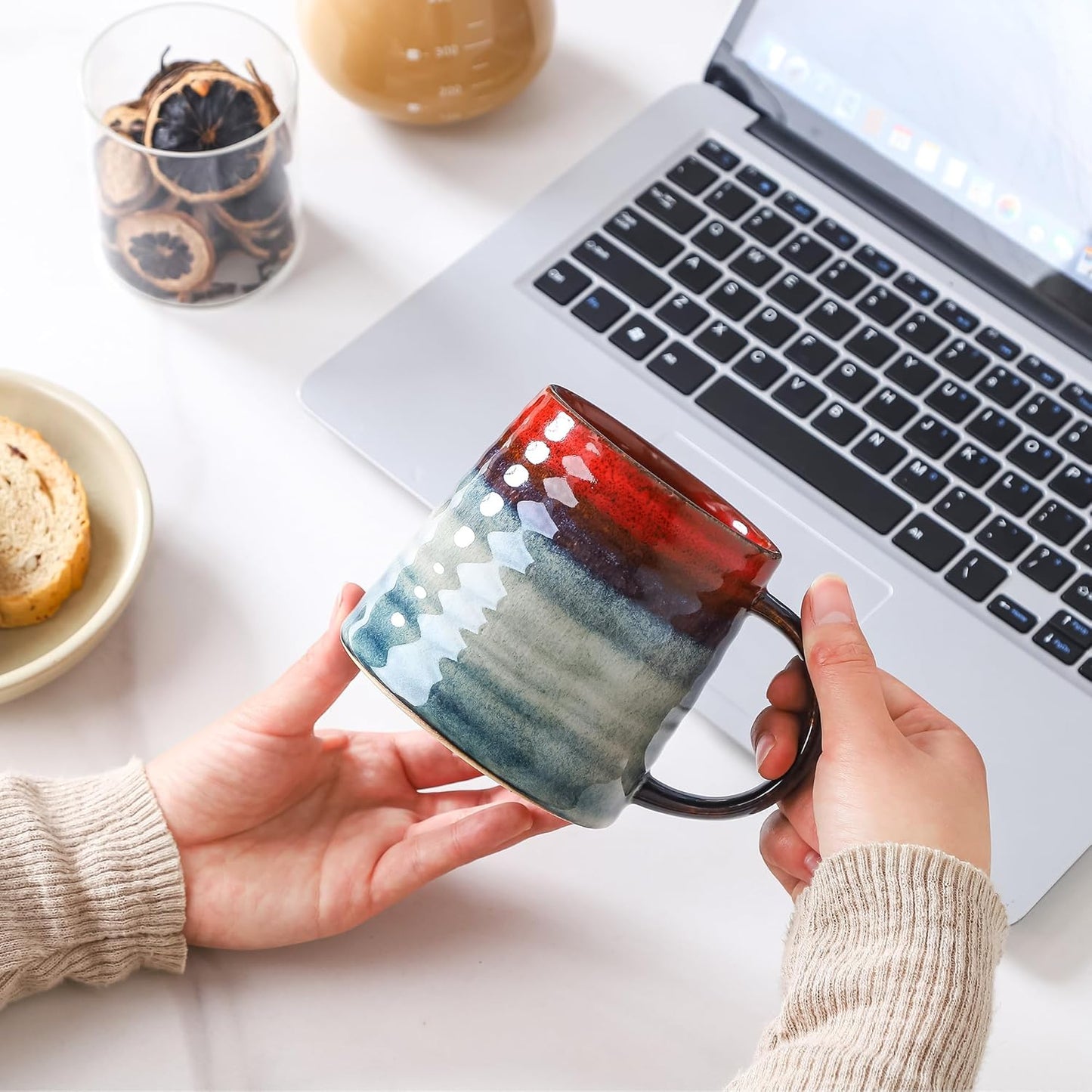 Large Ceramic Coffee Mug, Handmade Pottery Mugs, Tea Cups with Big Handle for Office and Home, 15.5 oz, Dishwasher and Microwave Safe (Spring Green)