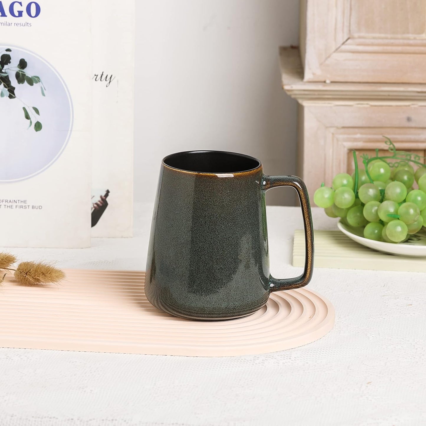 Large Ceramics Coffee Mugs,24 oz,Large Handle Design,Extra Large Tea and Coffee Cup for Office and Home,Microwave and Dishwasher Safe(Color:24 oz green)