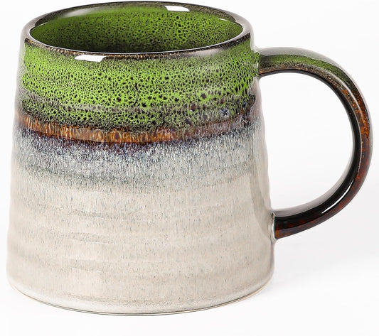 Large Ceramic Coffee Mug, Handmade Pottery Mugs, Tea Cups with Big Handle for Office and Home, 15.5 oz, Dishwasher and Microwave Safe (Spring Green)