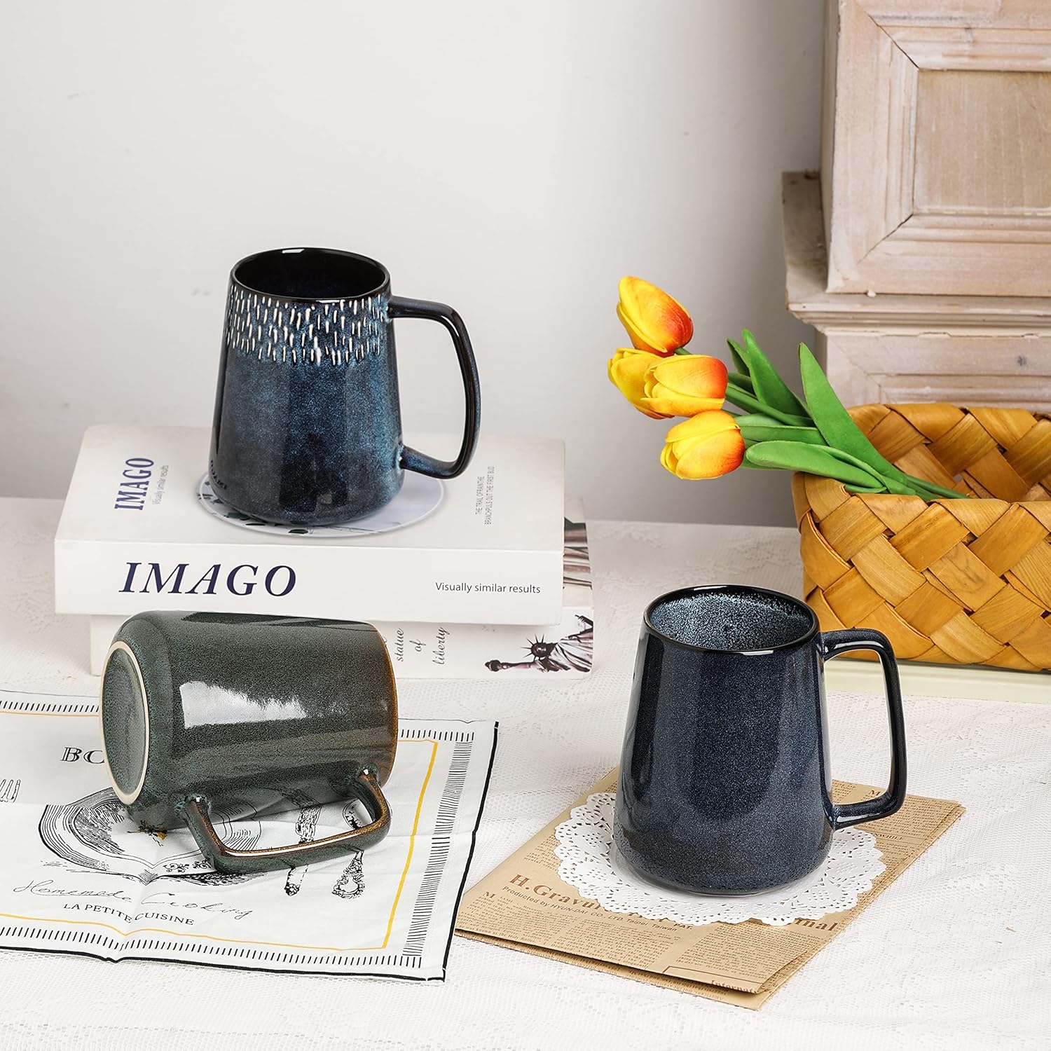 Large Ceramics Coffee Mugs,24 oz,Large Handle Design,Extra Large Tea and Coffee Cup for Office and Home,Microwave and Dishwasher Safe(Color:24 oz green)