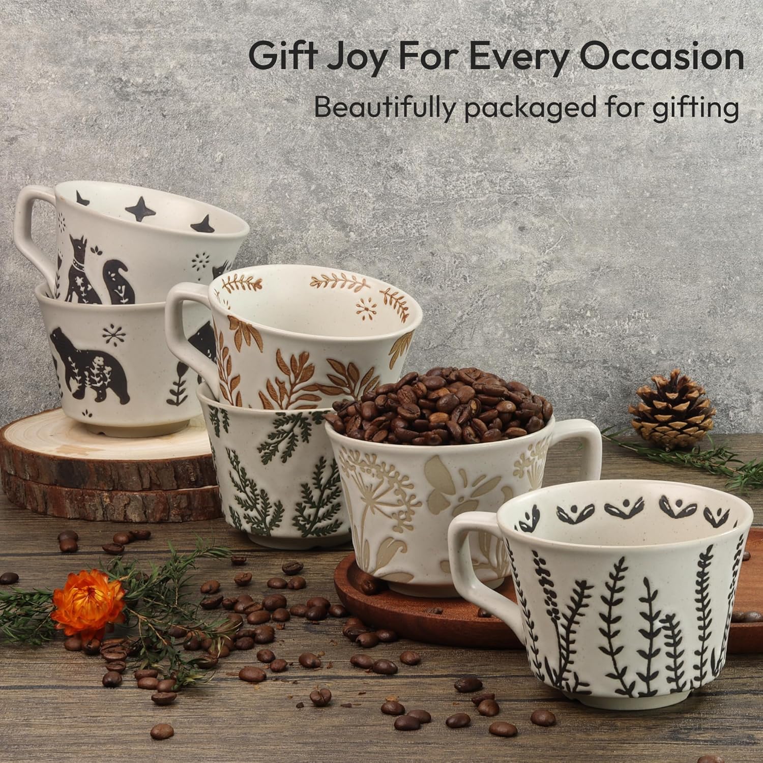 Ceramic Coffee Mug, 12 oz Novelty Unique Teacup with Handle, Stoneware Cup for Tea Mocha Latte Cappuccino Espresso (Leaf)