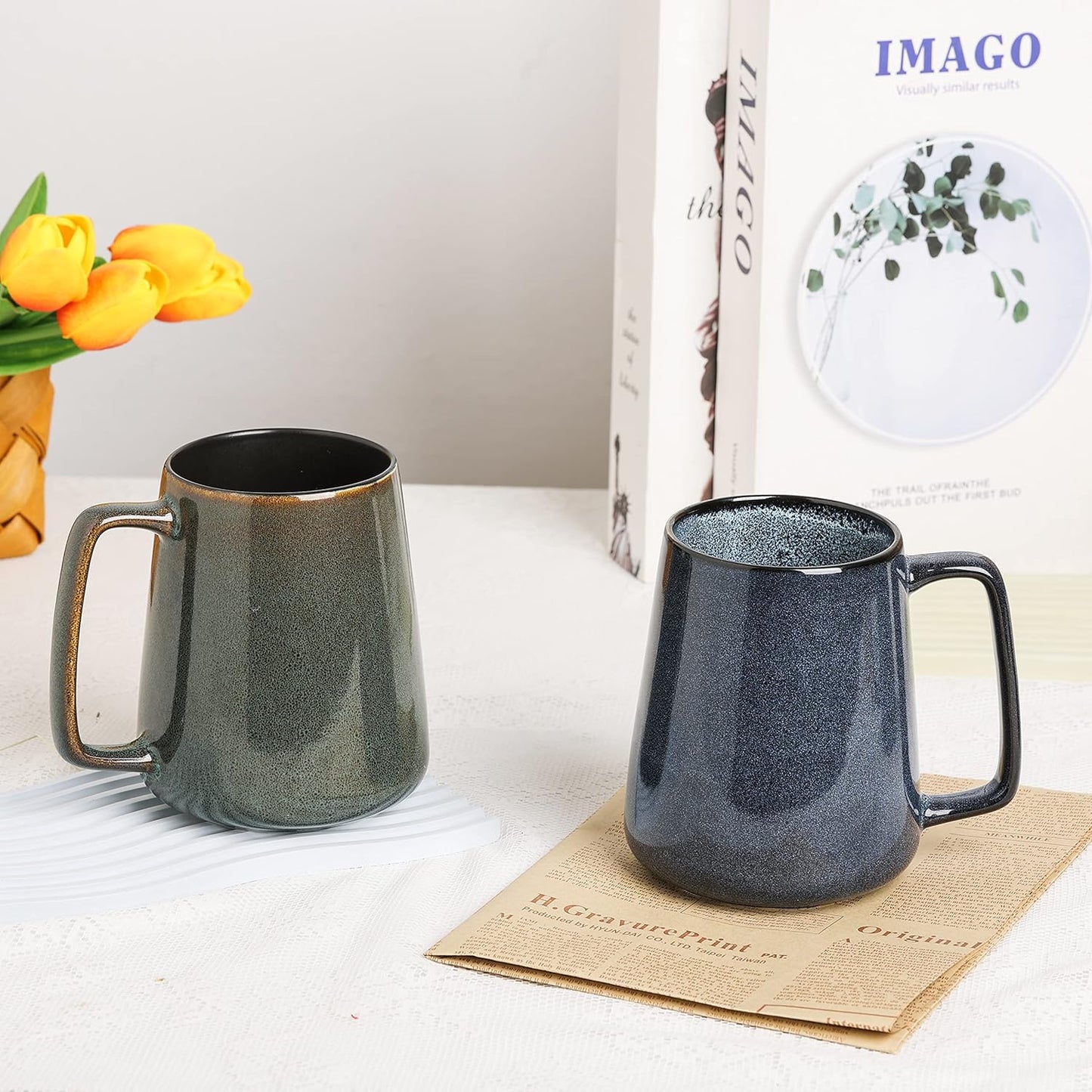 Large Ceramics Coffee Mugs,24 oz,Large Handle Design,Extra Large Tea and Coffee Cup for Office and Home,Microwave and Dishwasher Safe(Color:24 oz green)