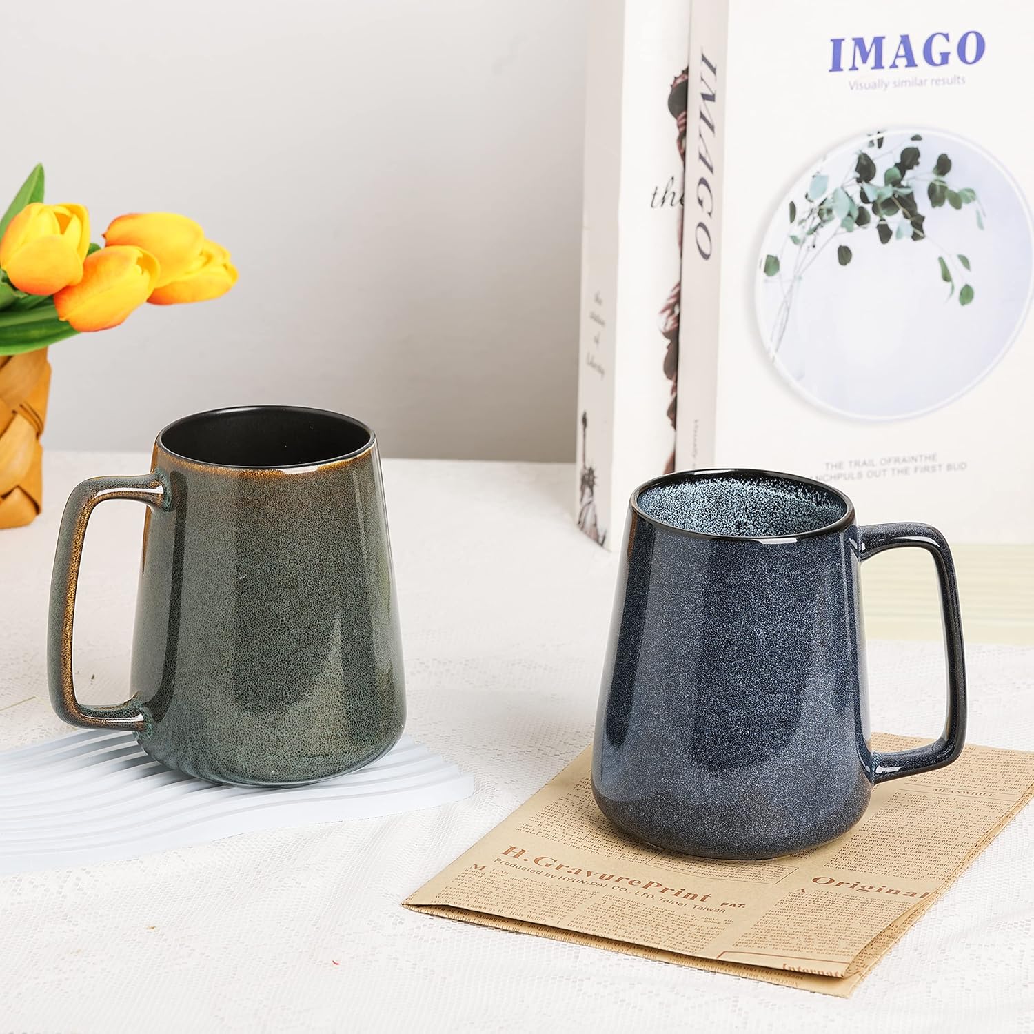 Large Ceramics Coffee Mugs,24 oz,Large Handle Design,Extra Large Tea and Coffee Cup for Office and Home,Microwave and Dishwasher Safe(Color:24 oz green)