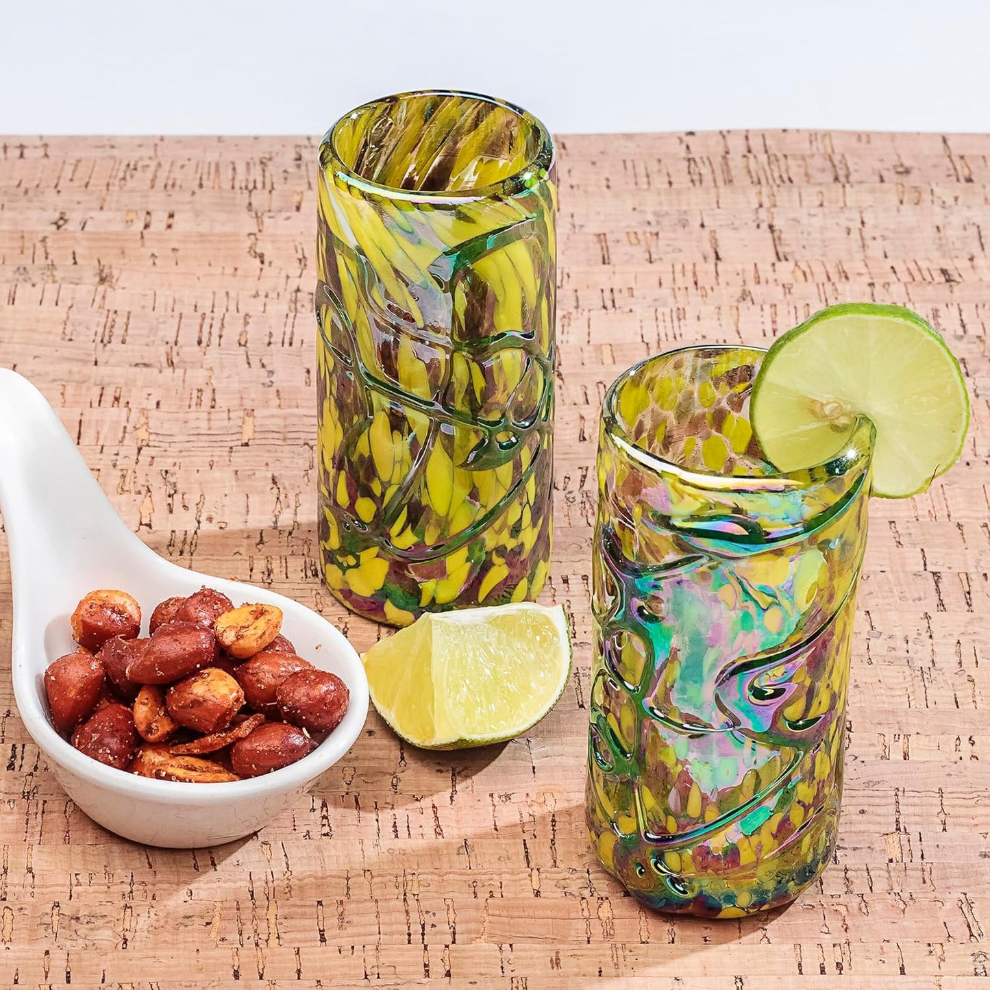 Specialty Mexican Tequila Glasses, Hand-Blown with Unique Color & Texture Set of 4 pieces - Confetti (Golden Glow)