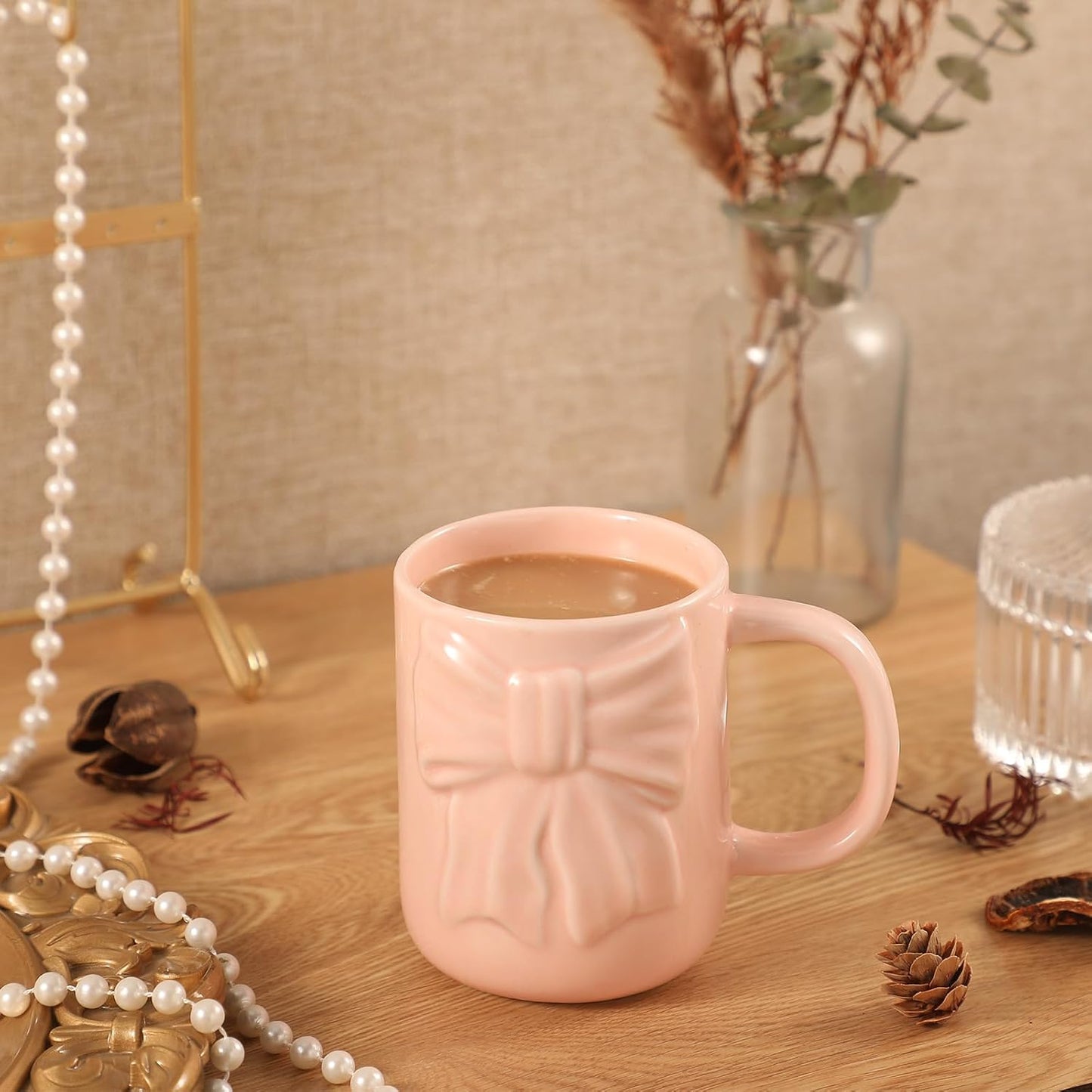 Bow Coffee Mug Coquette Ceramic Bow Mug 13 oz Charming Pink Coquette Cups with Handle Porcelain Coffee Cups for Women Birthday Decor Valentine Christmas Thanksgiving Day Gifts