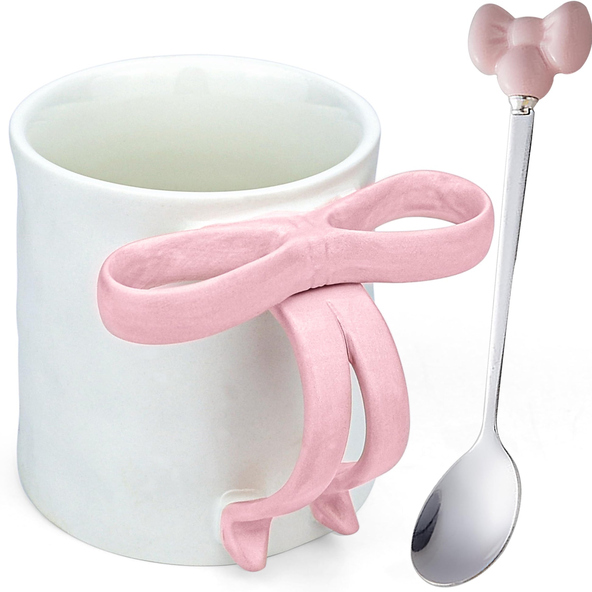 12 OZ Bow Coffee Mug Pink Ceramic Cute Mug Coffee Cup Coquette Porcelain Coffee Tea Cup for Women Girl
