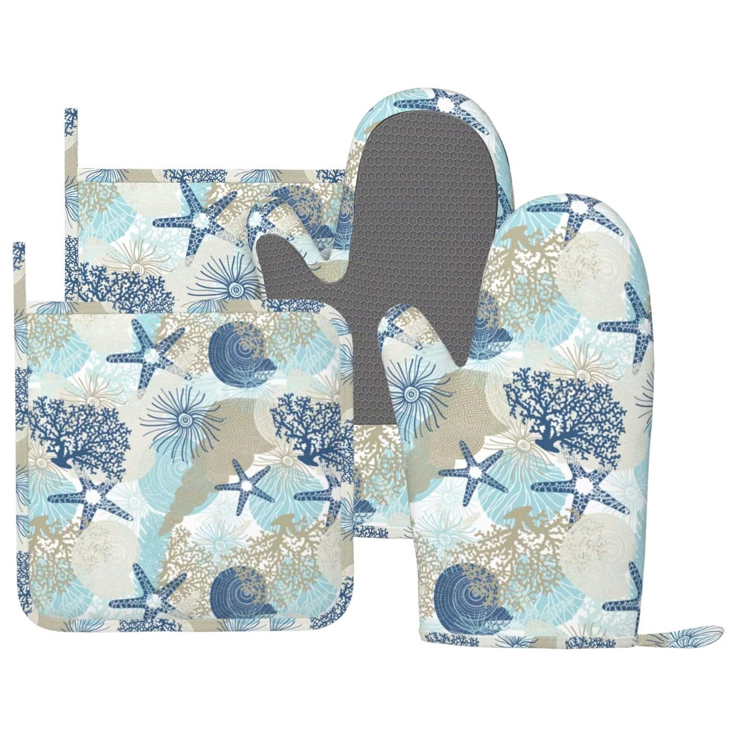 Botanical Print Floral Oven Mitts and Pot Holders Set of 4 Silicone Black Sage Green Botanical Print Kitchen Mitten Gloves and Farmhouse Potholders Set Vintage Oven Gloves Hot Holders for BBQ