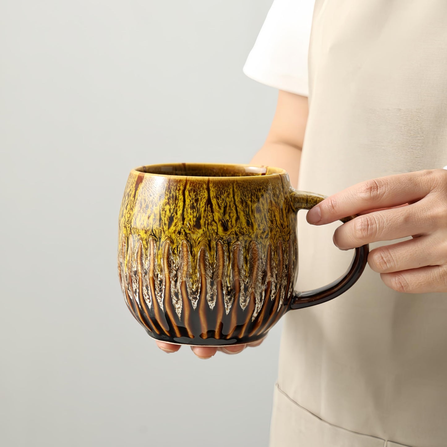 20oz Raku Glaze Coffee Mug - Unique Handcrafted Look Ceramic Cup, Large Tea Mug, Microwave & Dishwasher Safe (blue)